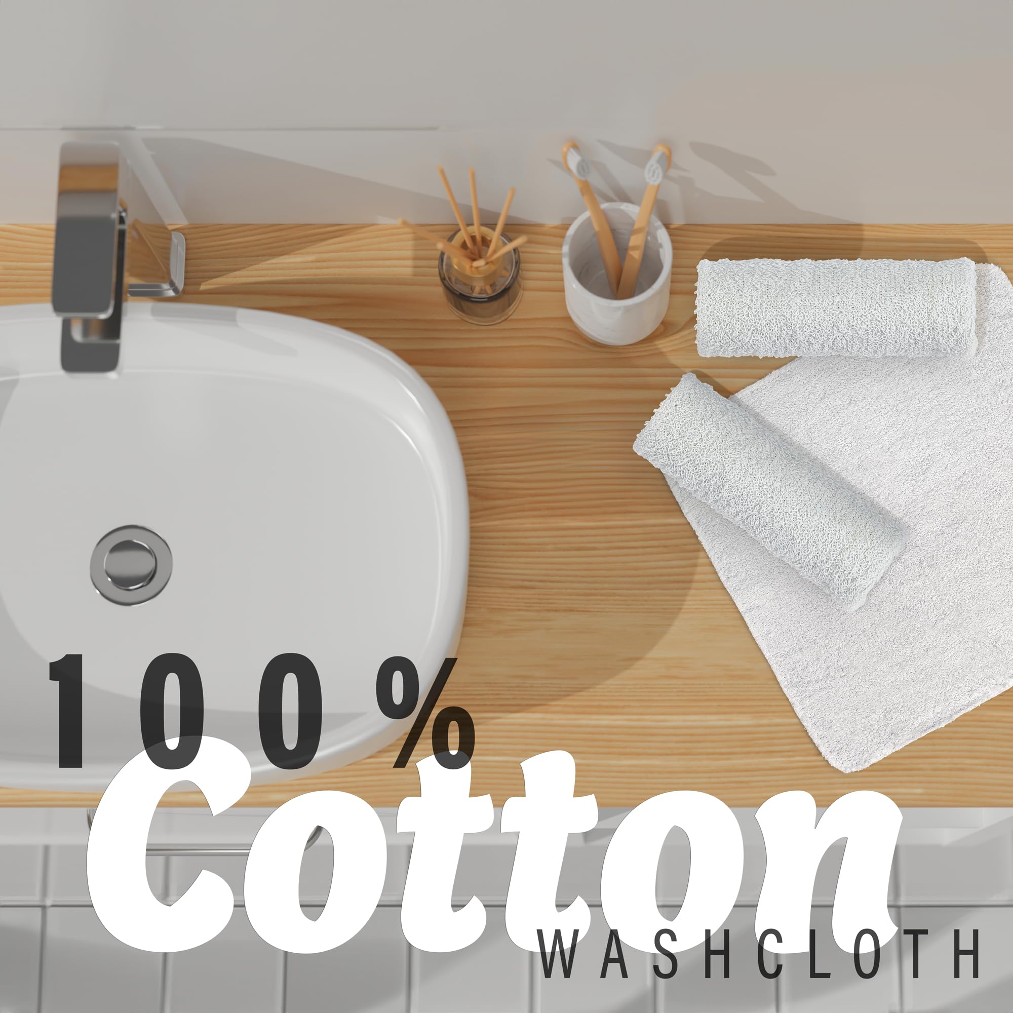 Decorrack 10 Pack 100% Cotton Wash Cloth, Luxurious Soft, 12 X 12 Inch Ultra Absorbent, Machine Washable Washcloths, White (10 P