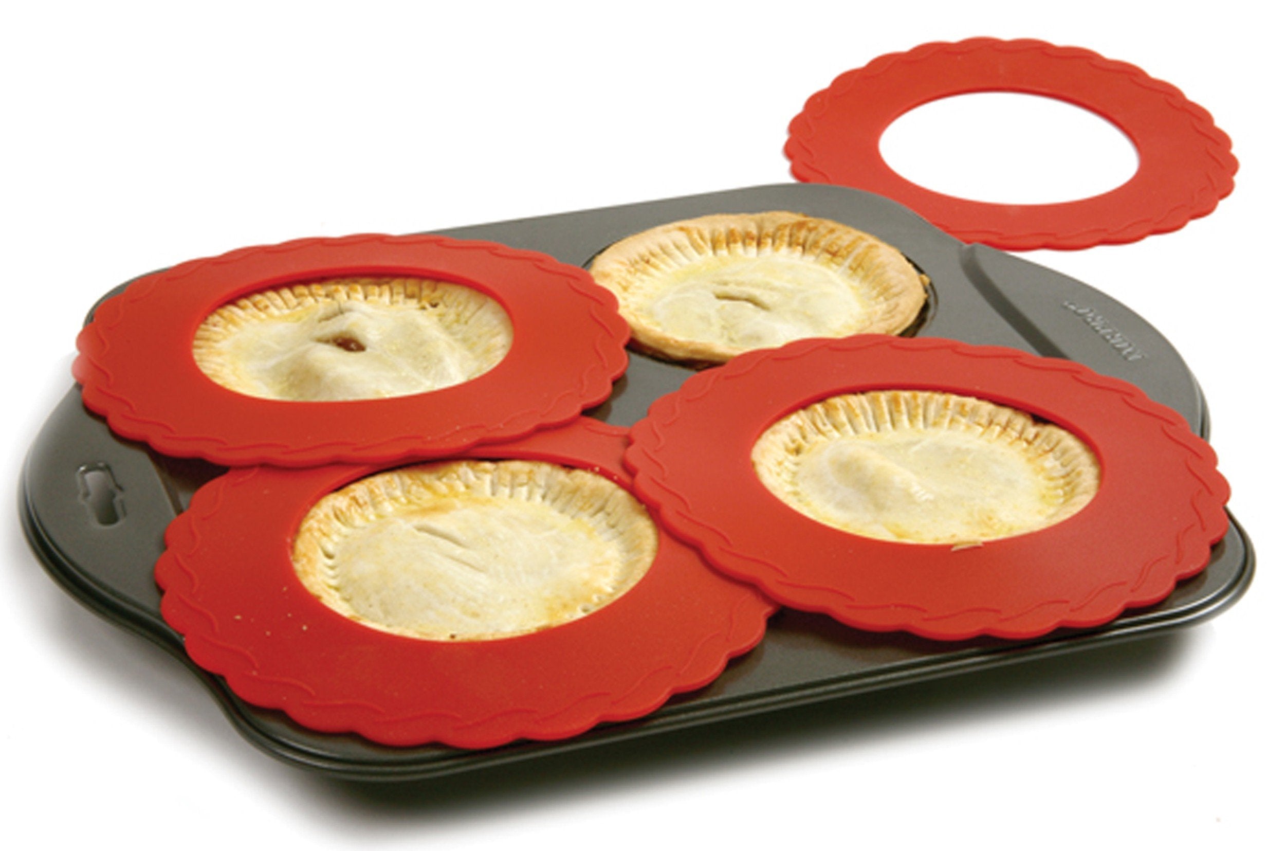 Norpro Silicone Mini Pie Pan Shields, Set Of 4, 6 Inch, Red
