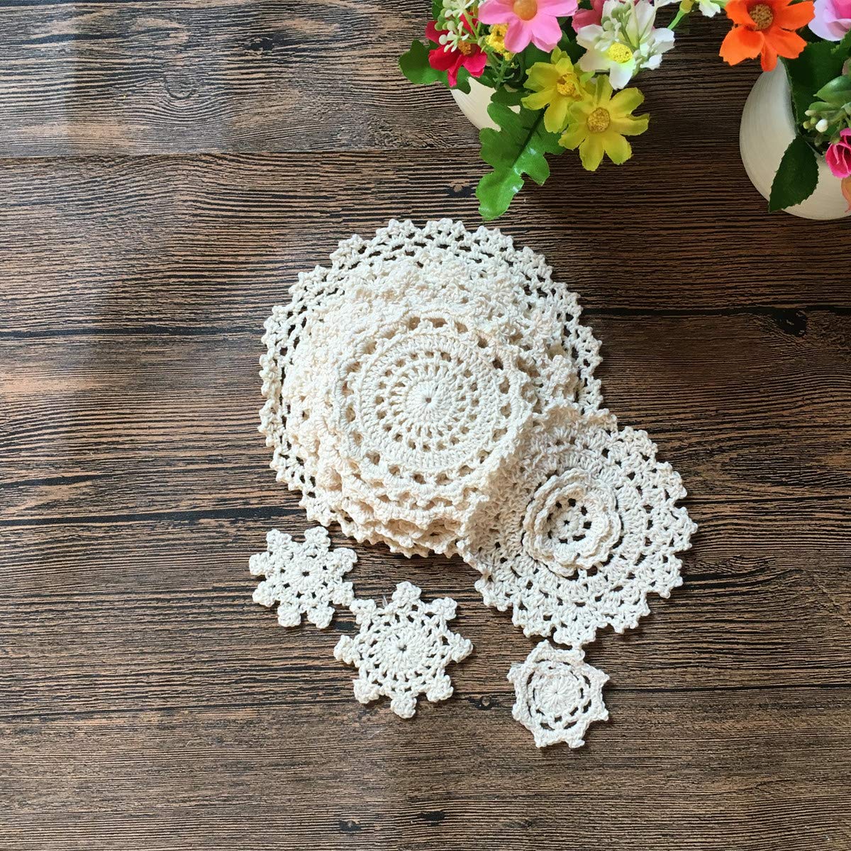 Mindplus Set Of 24 Hand Crochet Doilies Lace 2-7 Inch Round Cotton Beige Vintage (24Pcs Beige)