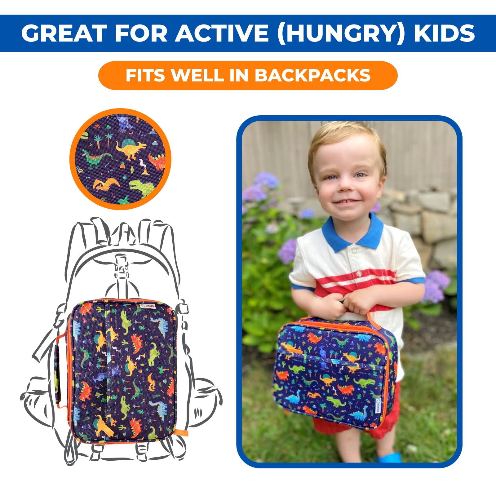 Dinosaur Lunch Box With For Boys With Ice Pack, Insulated Bag For Toddlers Kids Girls Baby Boy Daycare Pre-School Kindergarten,