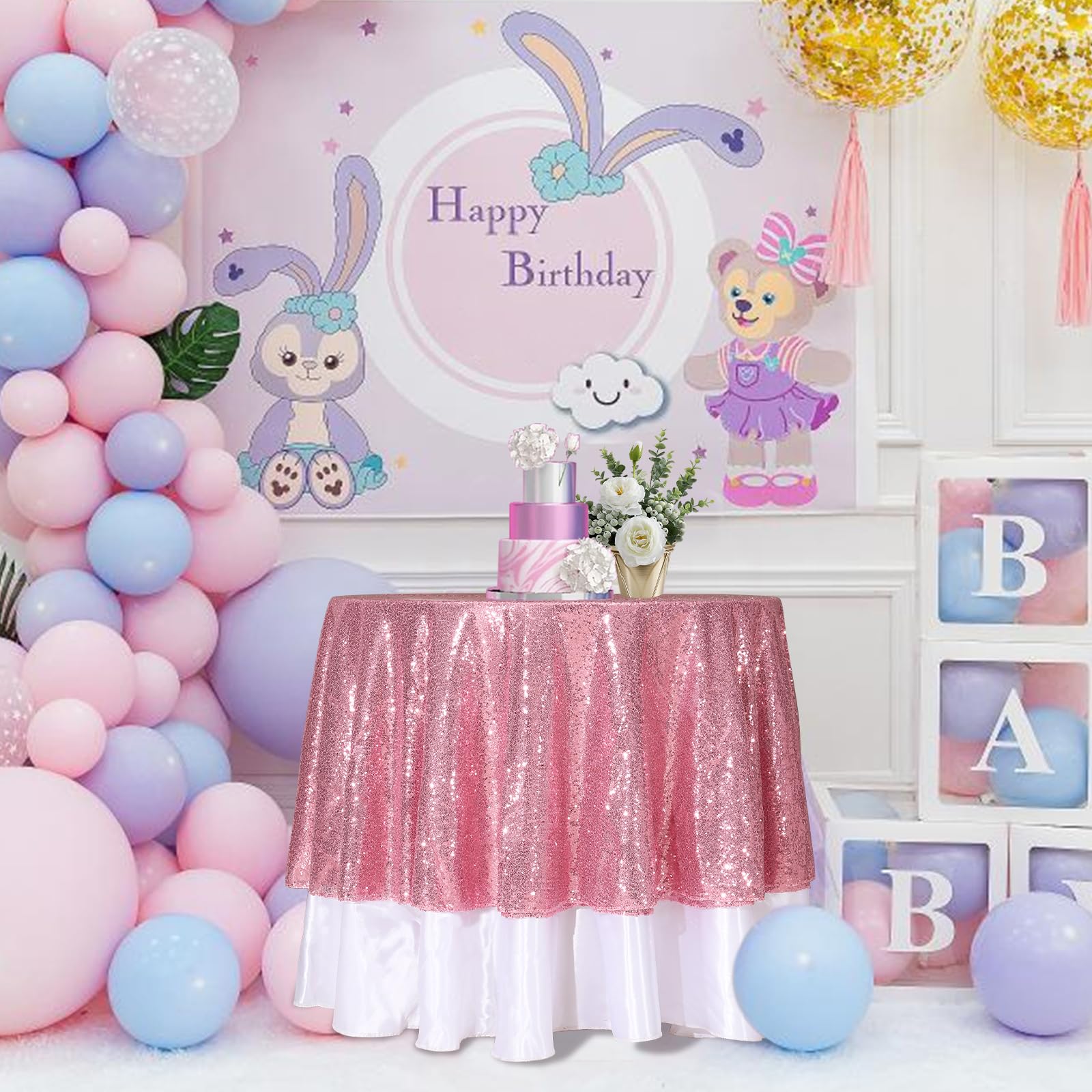 Partydelight Sequin Tablecloth, Rectangular, 50''X80'', Fuchsia Pink