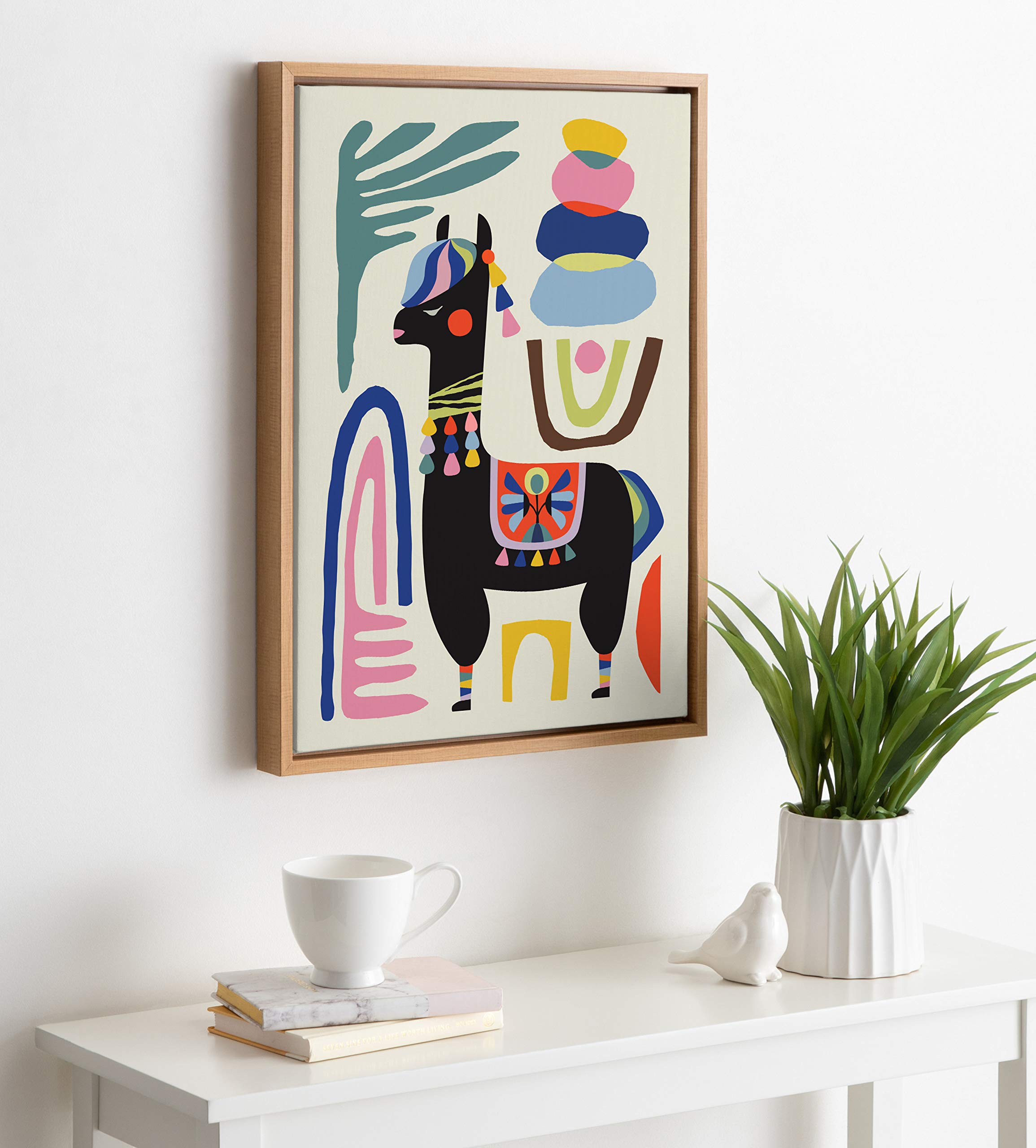Kate And Laurel Sylvie Llama Mesatawe Framed Canvas By Rachel Lee, 18X24 Natural, Whimsical Abstract Wall Decor