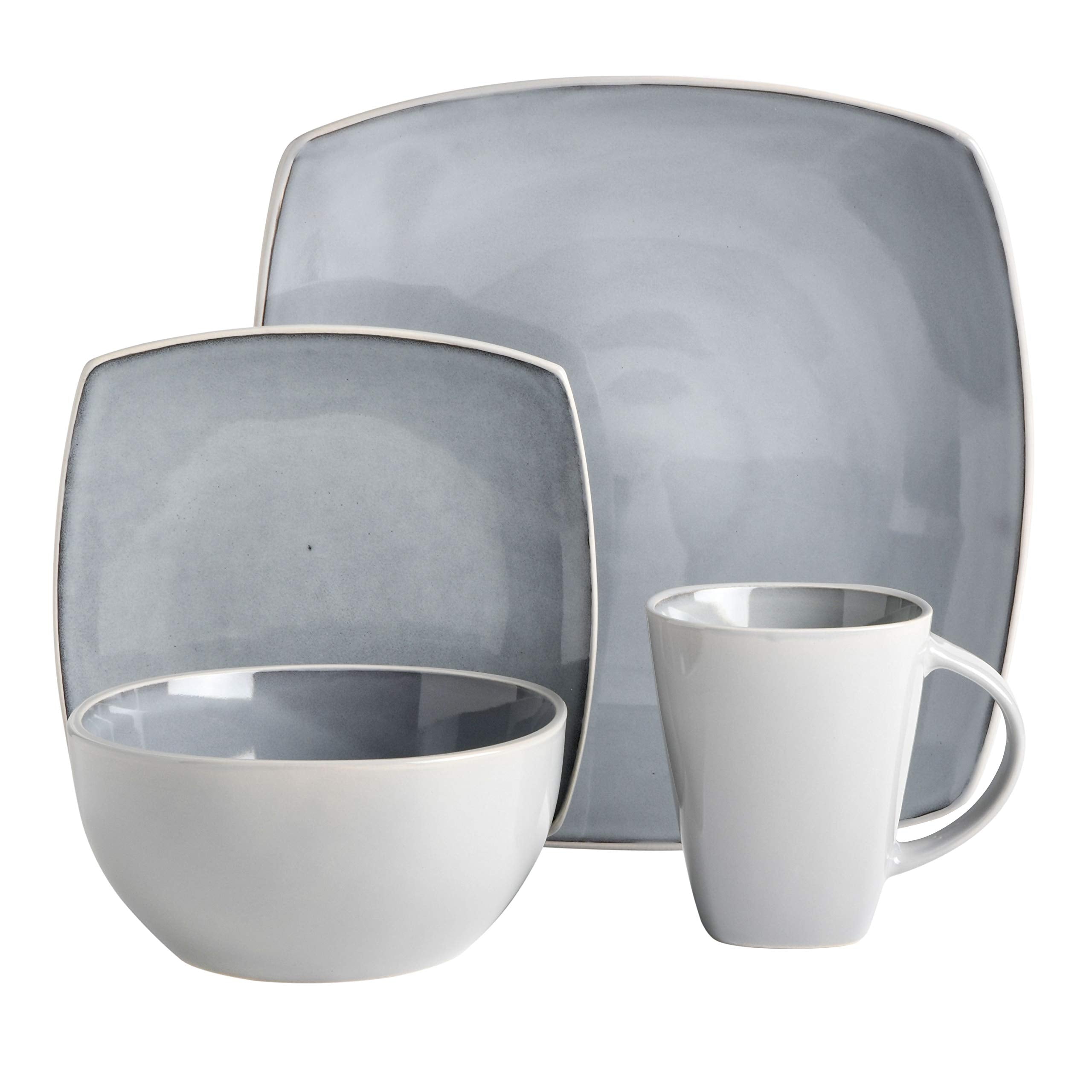 Gibson Soho Lounge Square Reactive Glaze Stoneware Dinnerware Set, Service for 4 (16pc), Light Gray