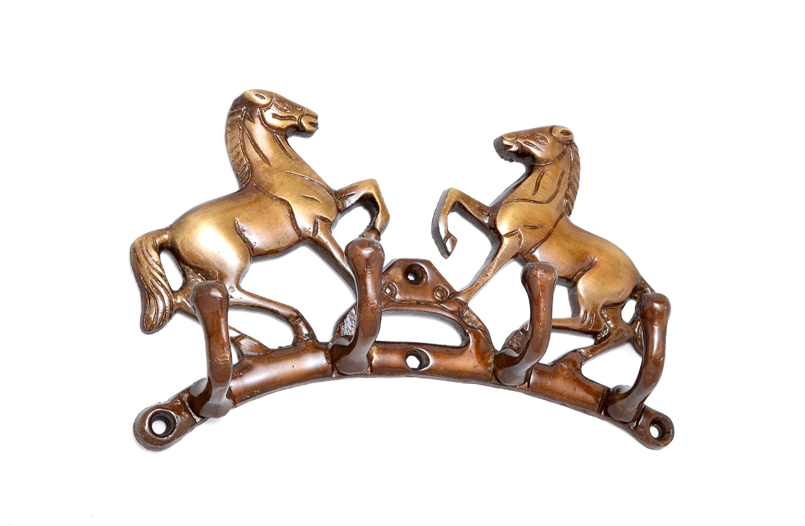 Two Moustaches Victorious Horse Pair Brass Key Holder (Multicolour)