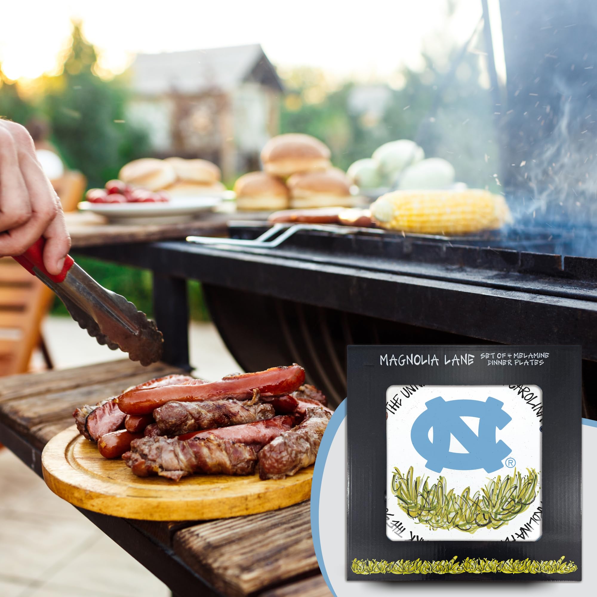 Magnolia Lane North Carolina Tar Heels 10.5-Inch Melamine Dinner Plate Set of 4 Perfect for Game Day, BBQs, Tailgating, Poolside