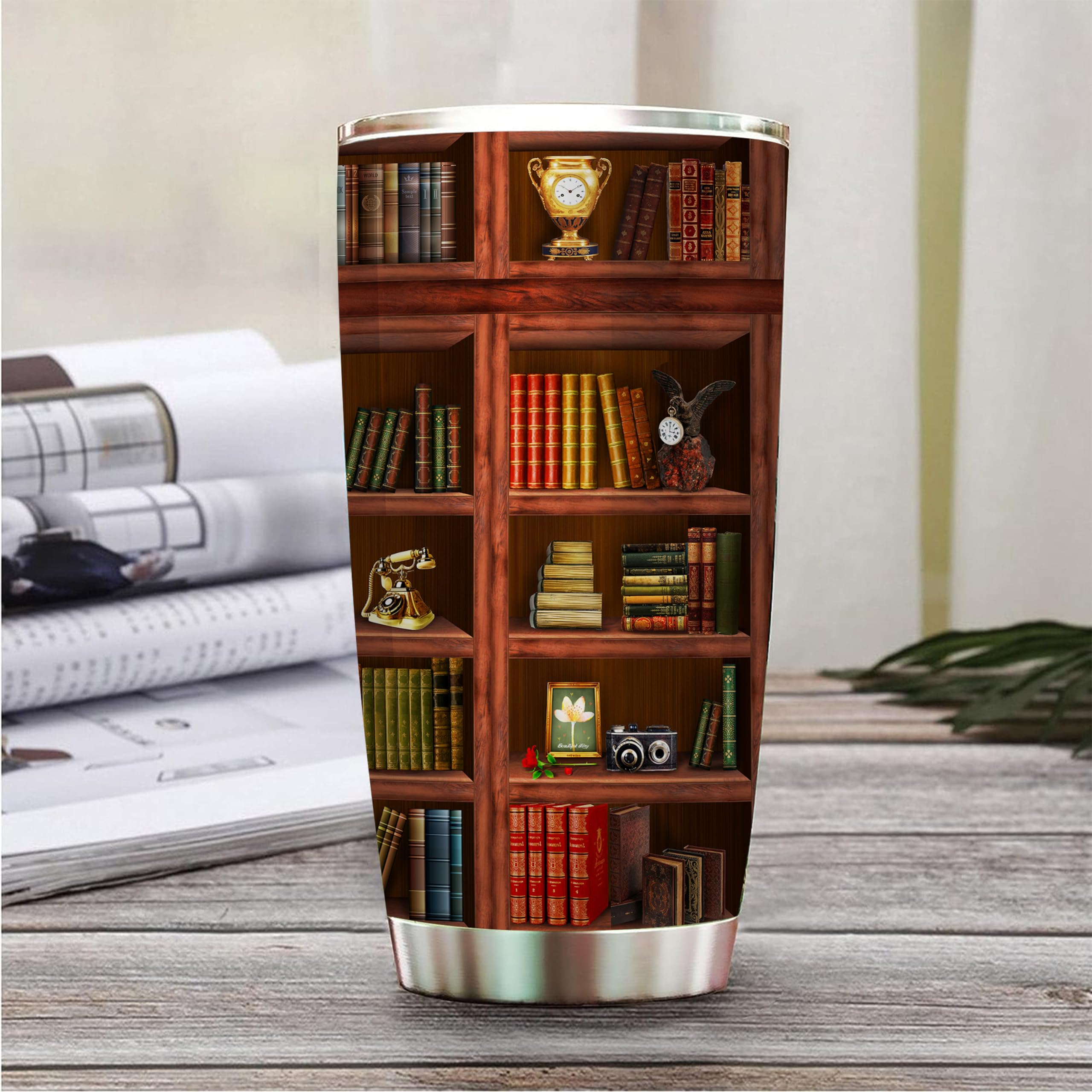 Book Tumbler Library Travel Mug Bookish Gifts For Book Lovers Women Librarian - Bookish Gifts For Readers - Reading Mug Bookshel