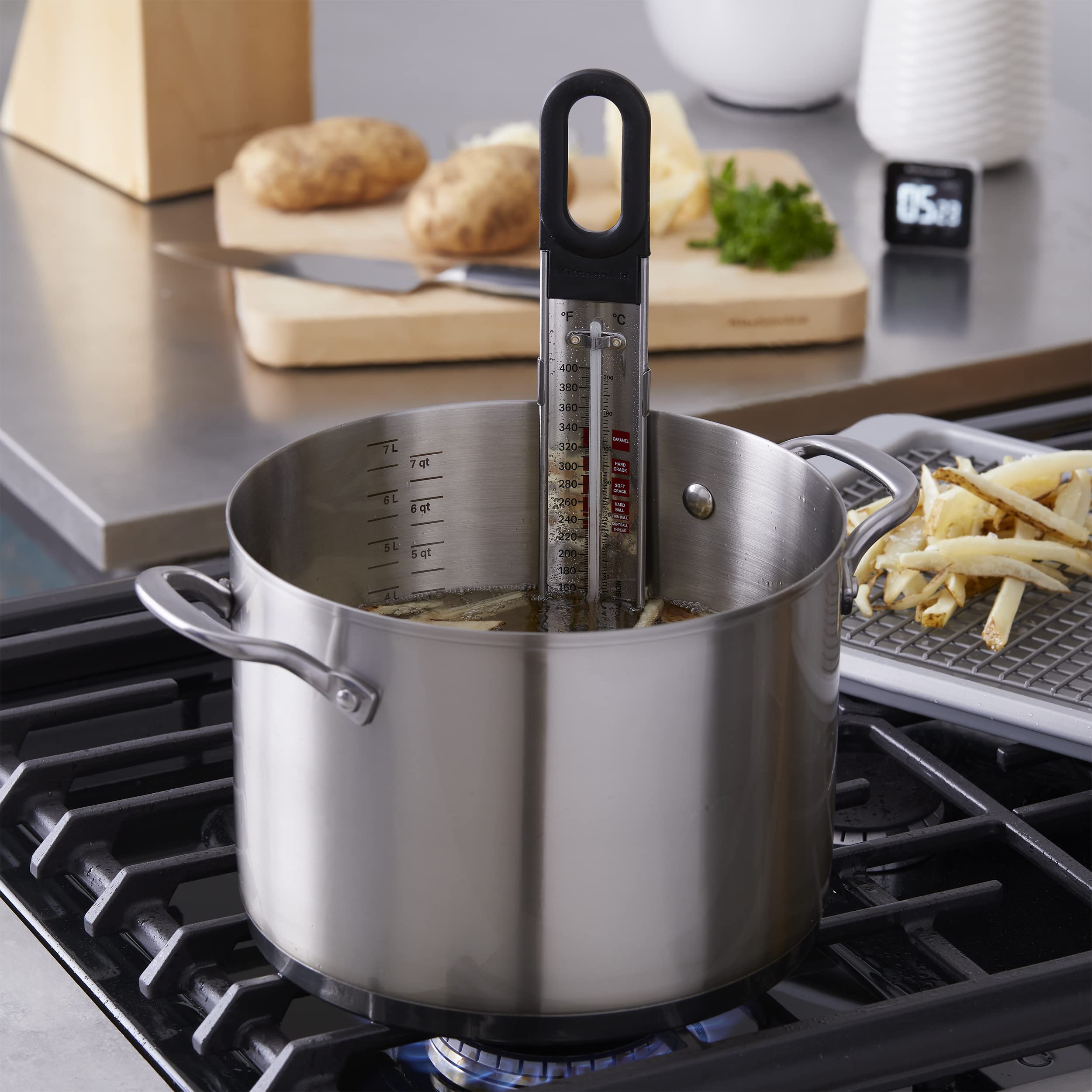 Kitchenaid Kq907 Curved Stainless Steel Paddle Style Candy And Deep Fry Thermometer With Pan Clip, Temperature Range: 100F To 40