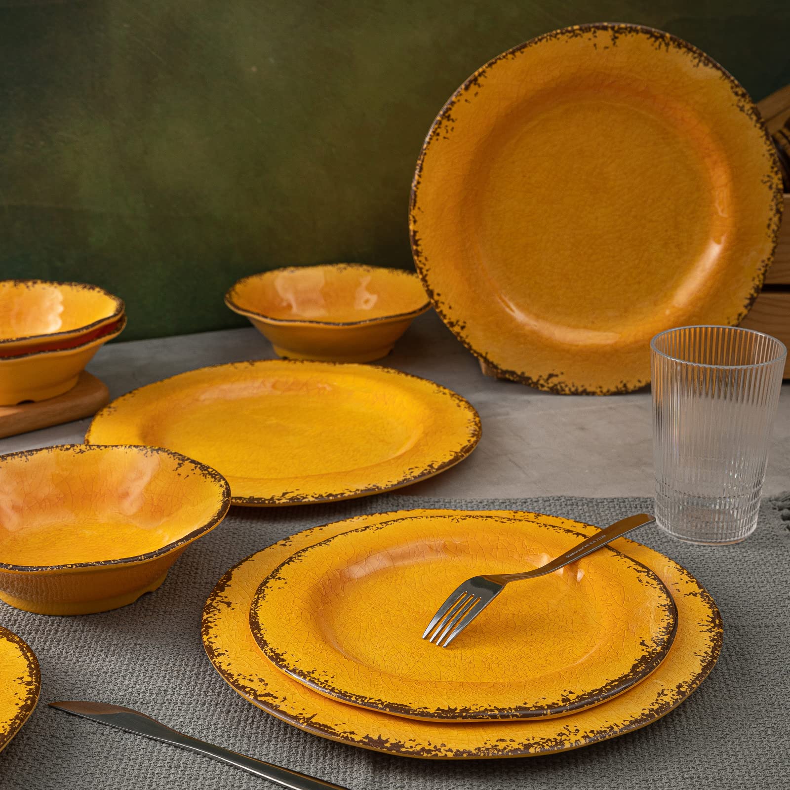 LEHAHA Melamine Dinnerware Sets, Outdoor Use Dinner Plates and Bowls Sets, Great for RVs Camping, Light Weight and Unbreakable 1