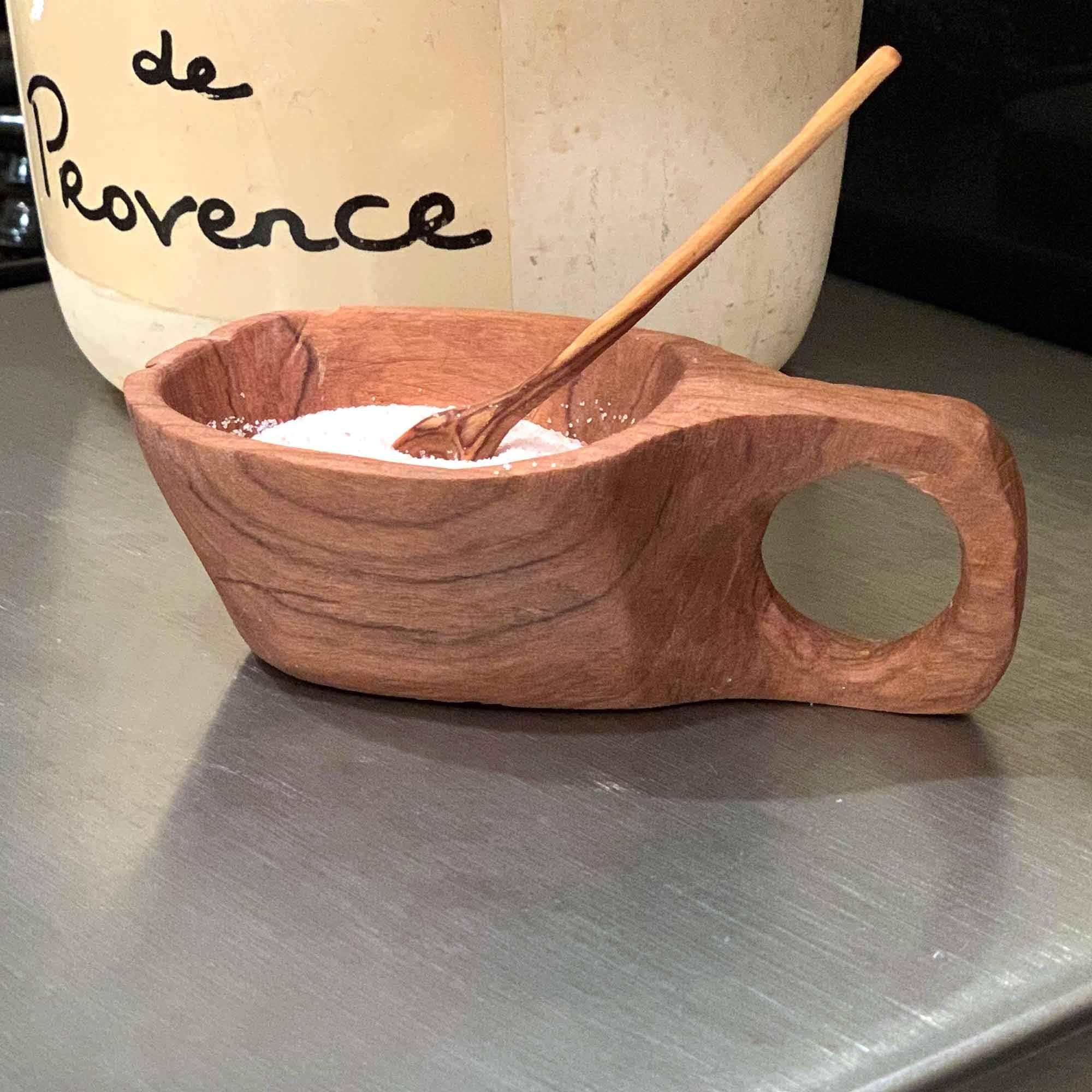 Global Crafts Reclaimed Olive Wood Salt And Spice Pot With Spoon - Kenya