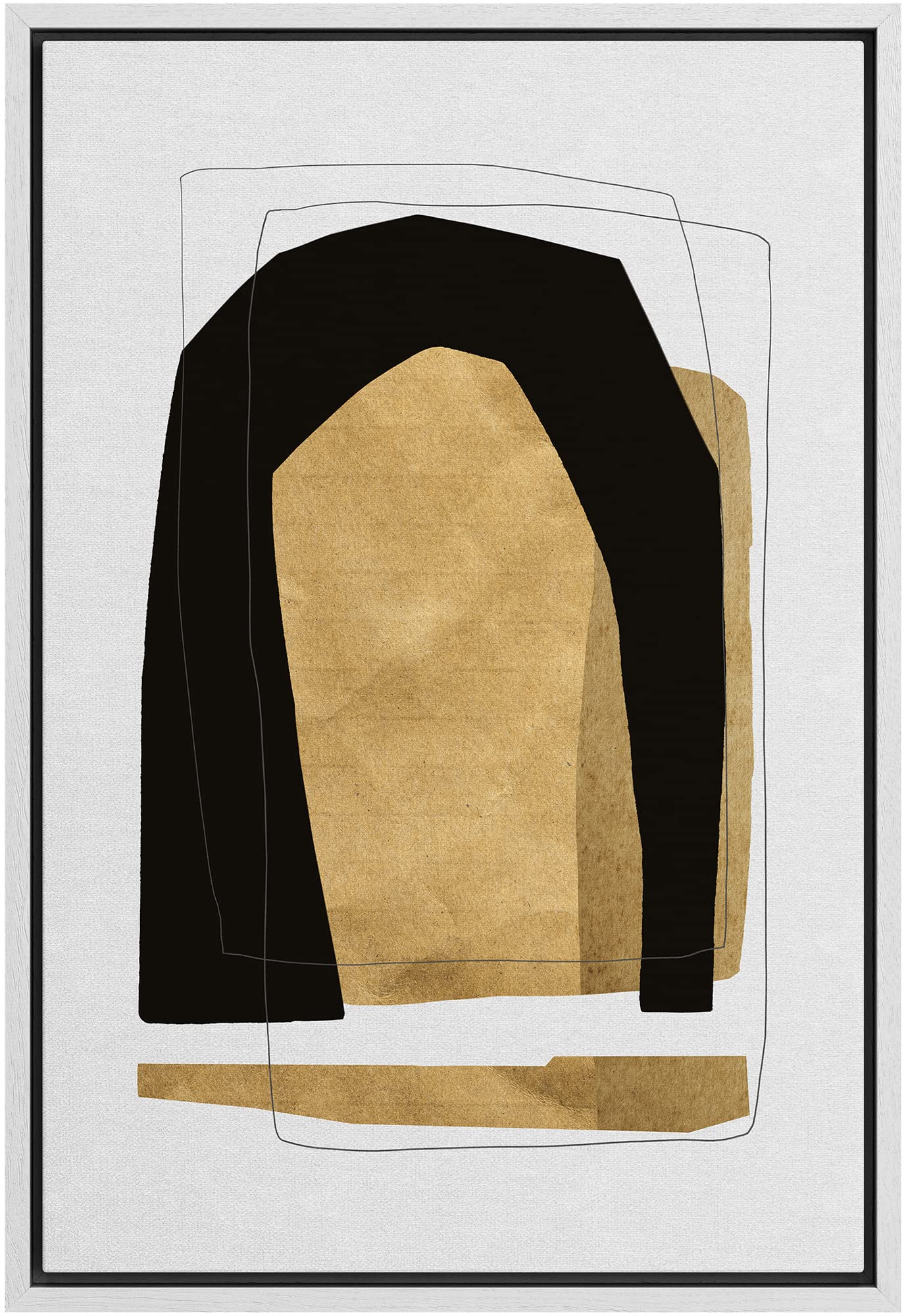 Signford Framed Canvas Print Wall Art Gold Black Geometric Polygon Landscape Abstract Shapes Illustrations Modern Art Decorative