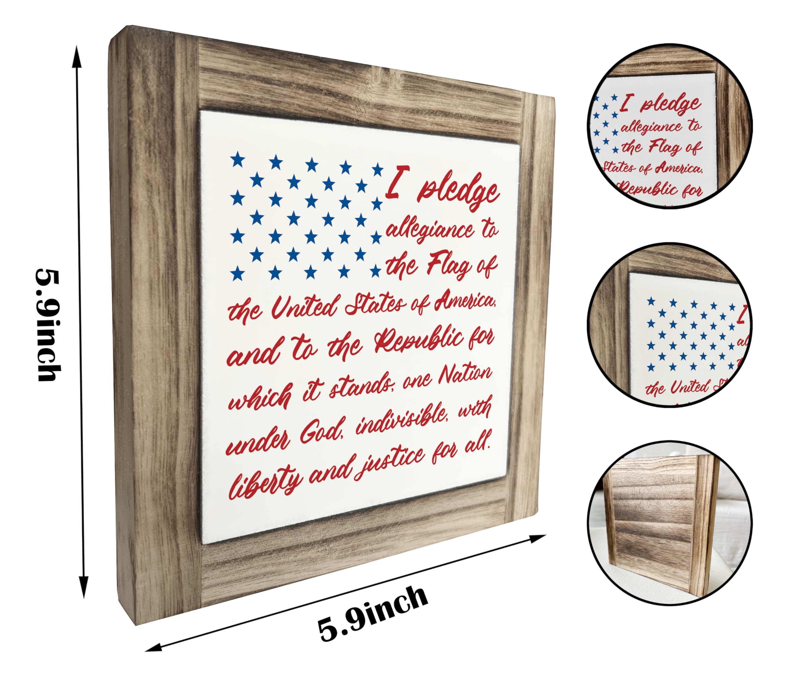 Patriotic Wood Plaque Sign, I Pledge Allegiance to the Flag of United States of America, Box Wood Plaques Desk D  cor, American