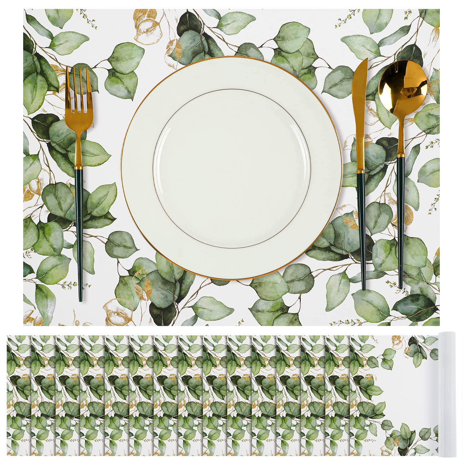 Sumind 50 Pcs Disposable Paper Placemat Greenery Eucalyptus Table Mat for Wedding Party 12 x 16 Summer Dinner Place Mat Rustic F