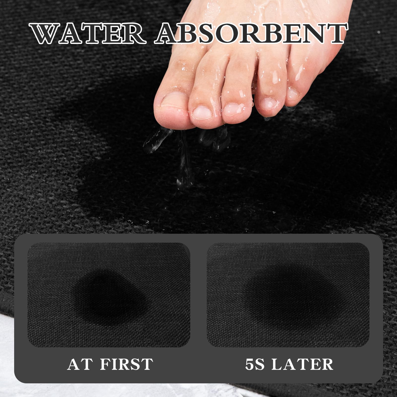 Chakme Bathroom Rugs Mat 36X25, Ultra Thin Non Slip Bath Mat Large Quick Dry Absorbent Bath Mat For Bathroom Floor, (Black, 36''