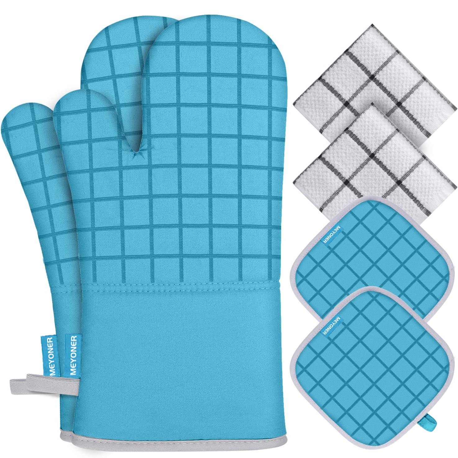 Oven Mitts And Pot Holders With Kitchen Towel Dishcloth Sets, 500 Degree Heat Resistant Kitchen Mitts And Pot Holders, Dish Towe