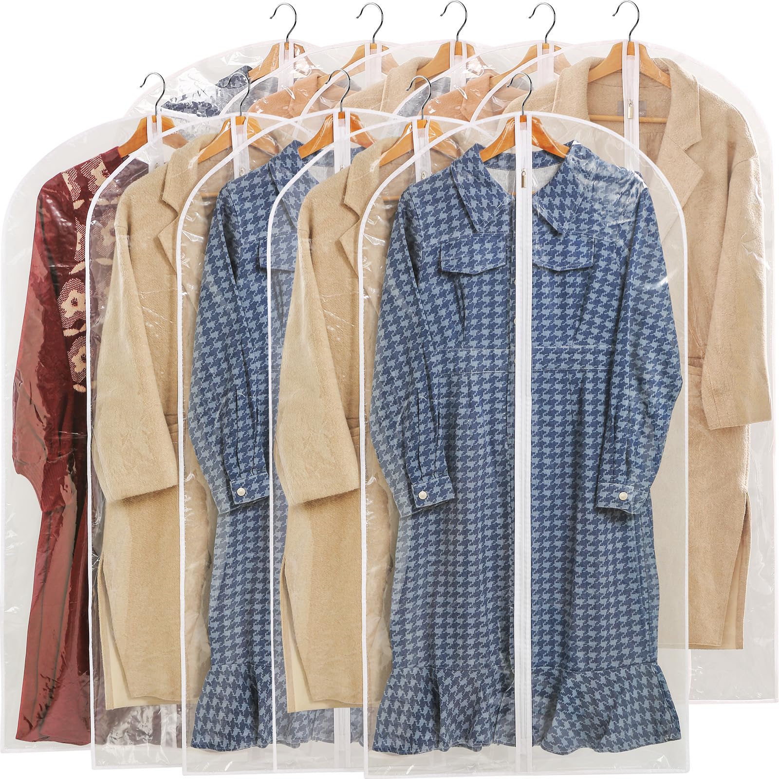 Perber All Clear Garment Bags For Hanging Clothes, 48'' Suit Bags For Closet Storage, Plastic Dustproof Suit Cover Bags, Clothes