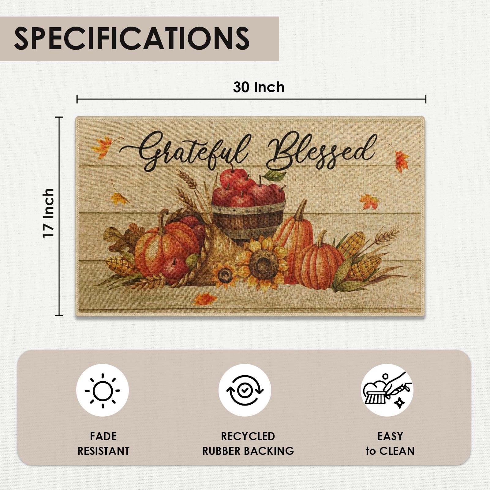 Arttown Sunflower Thanksgiving Flower Door Mat, Wood Brown Wooden Welcome Mat Doormat Outdoor Indoor Entrance Rug Floor Mat Non