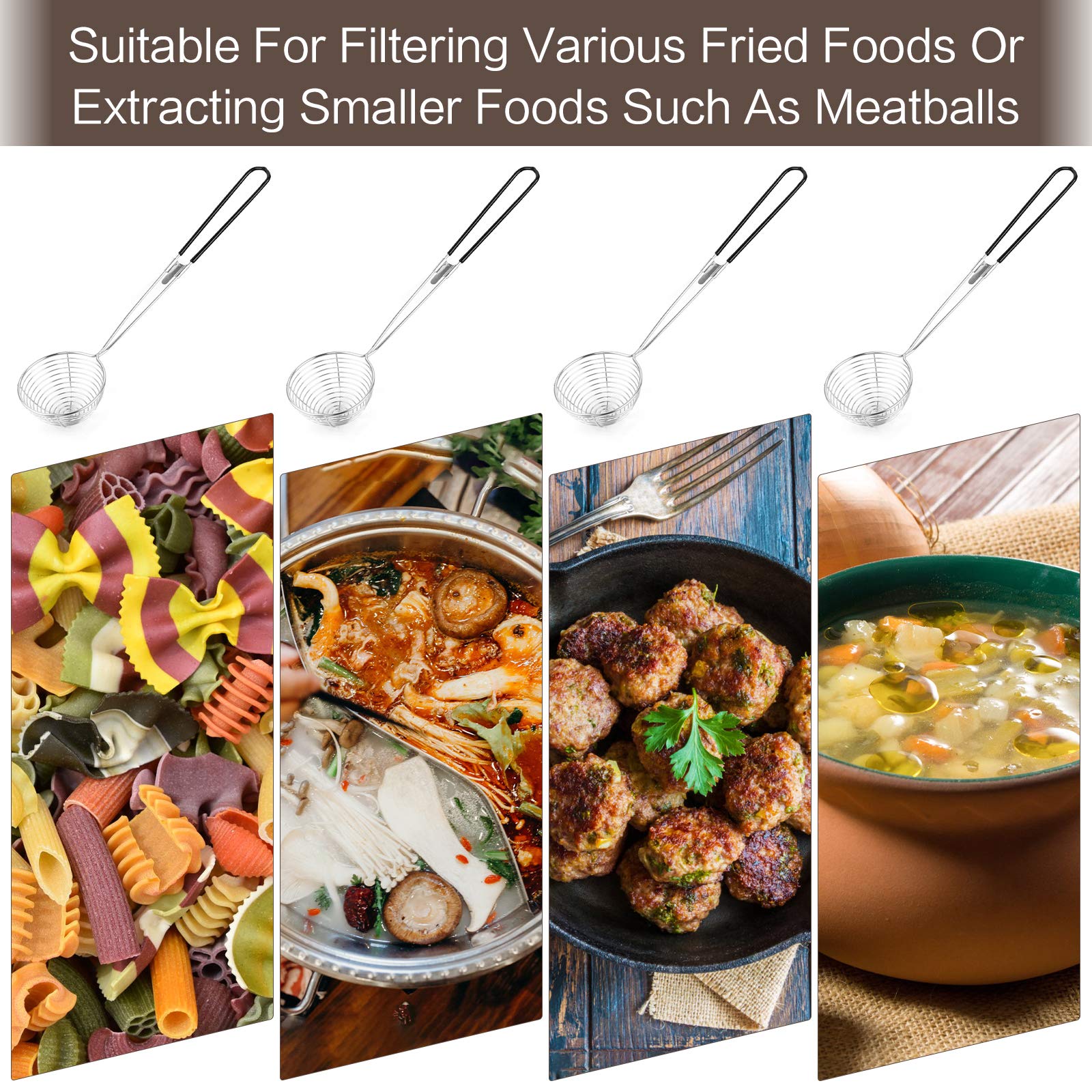 9 Pieces Stainless Steel Spider Strainer Spoon Small Wire Skimmer Colander With Handle For Hot Pot, Tortellini And Meatball