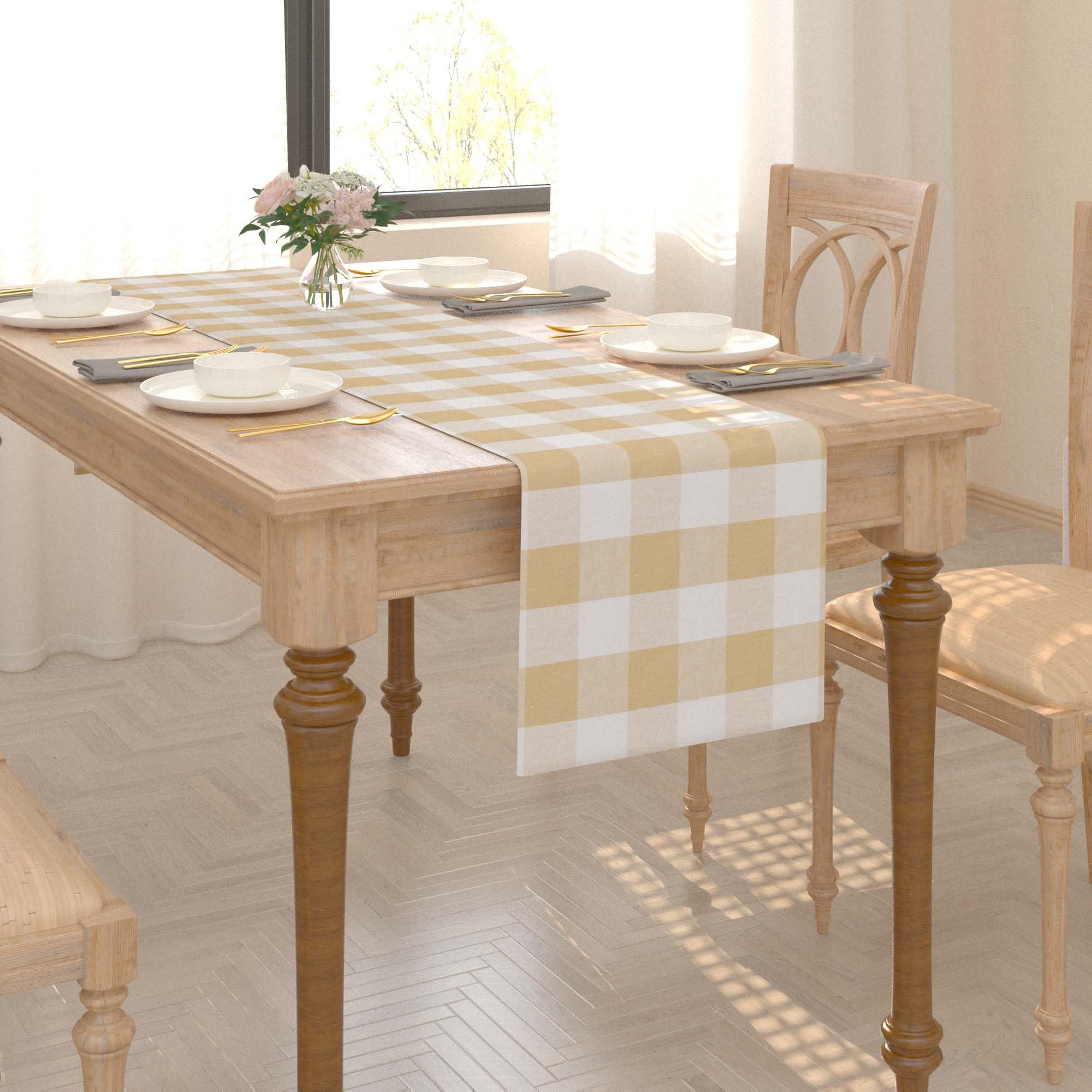 Cotton Beige & White 2 Side Buffalo Check Farmhouse Table Runner For Family Dinners Or Gatherings, Indoor Or Outdoor Parties, Ev