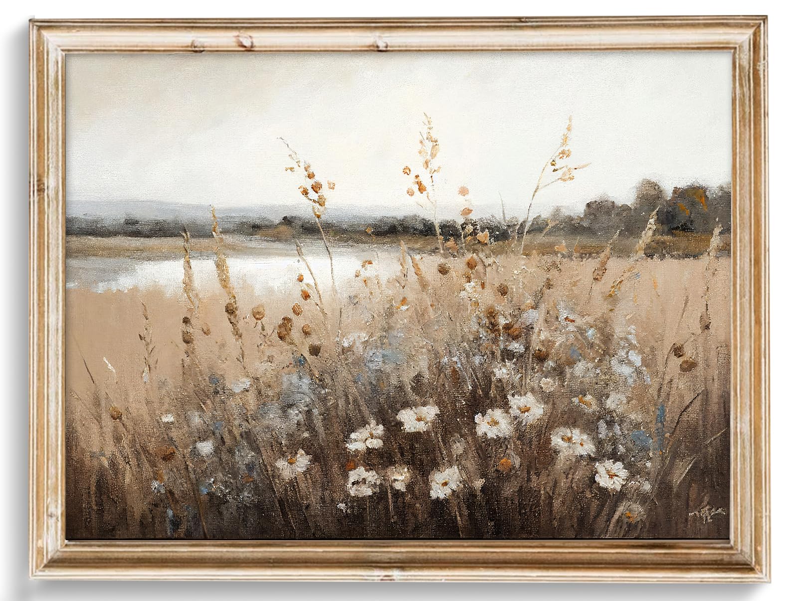 Vintage Wall Art, Farmhouse Wall Decor Wildflower Field Country Wall Painting Canvas Prints Autumn Landscape Oil Painting Wall D