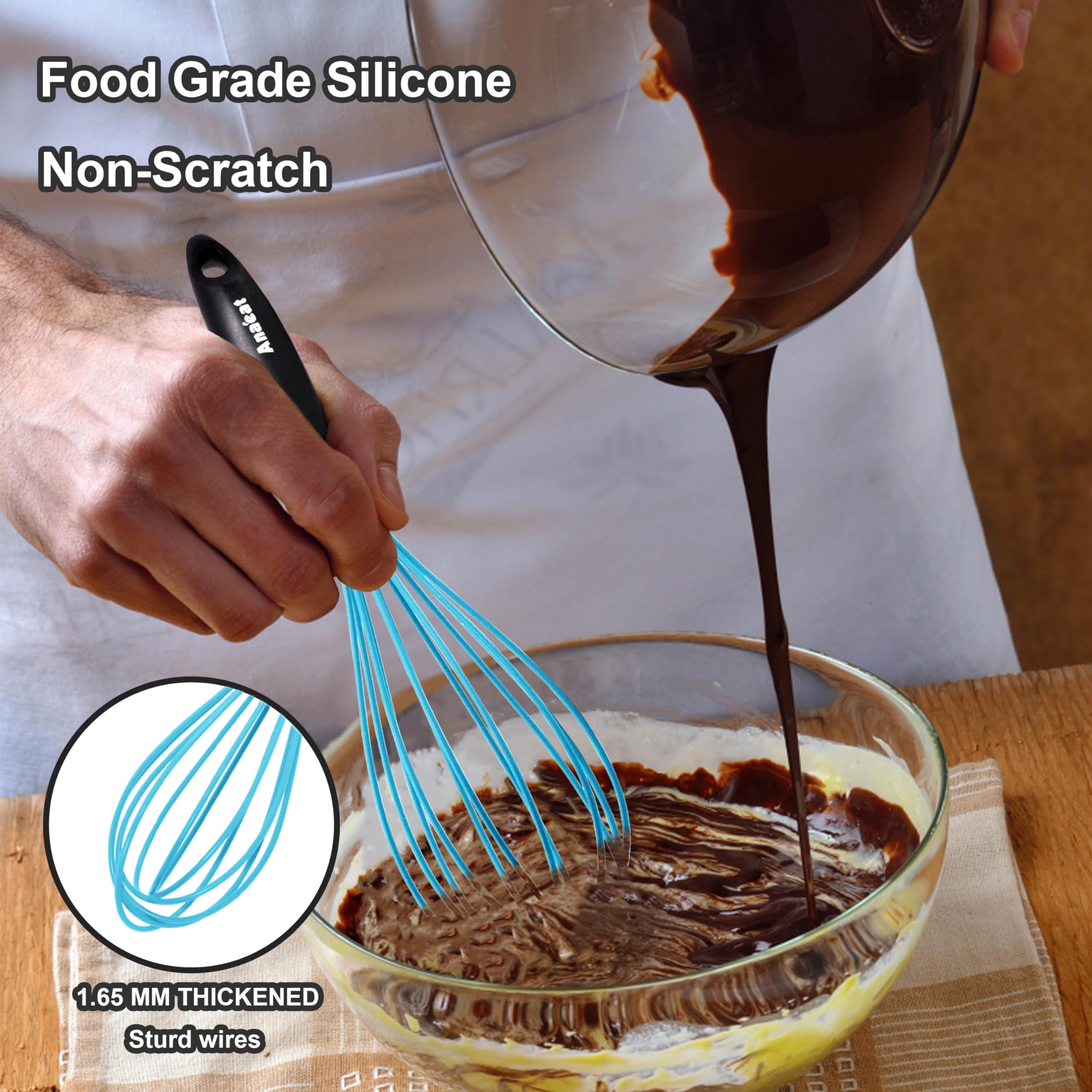Anaeat Silicone Balloon Whisk, Perfect For Non-Stick Cookware, Milk And Egg Beater Blender, Heat Resistant Kitchen Whisks For Wh