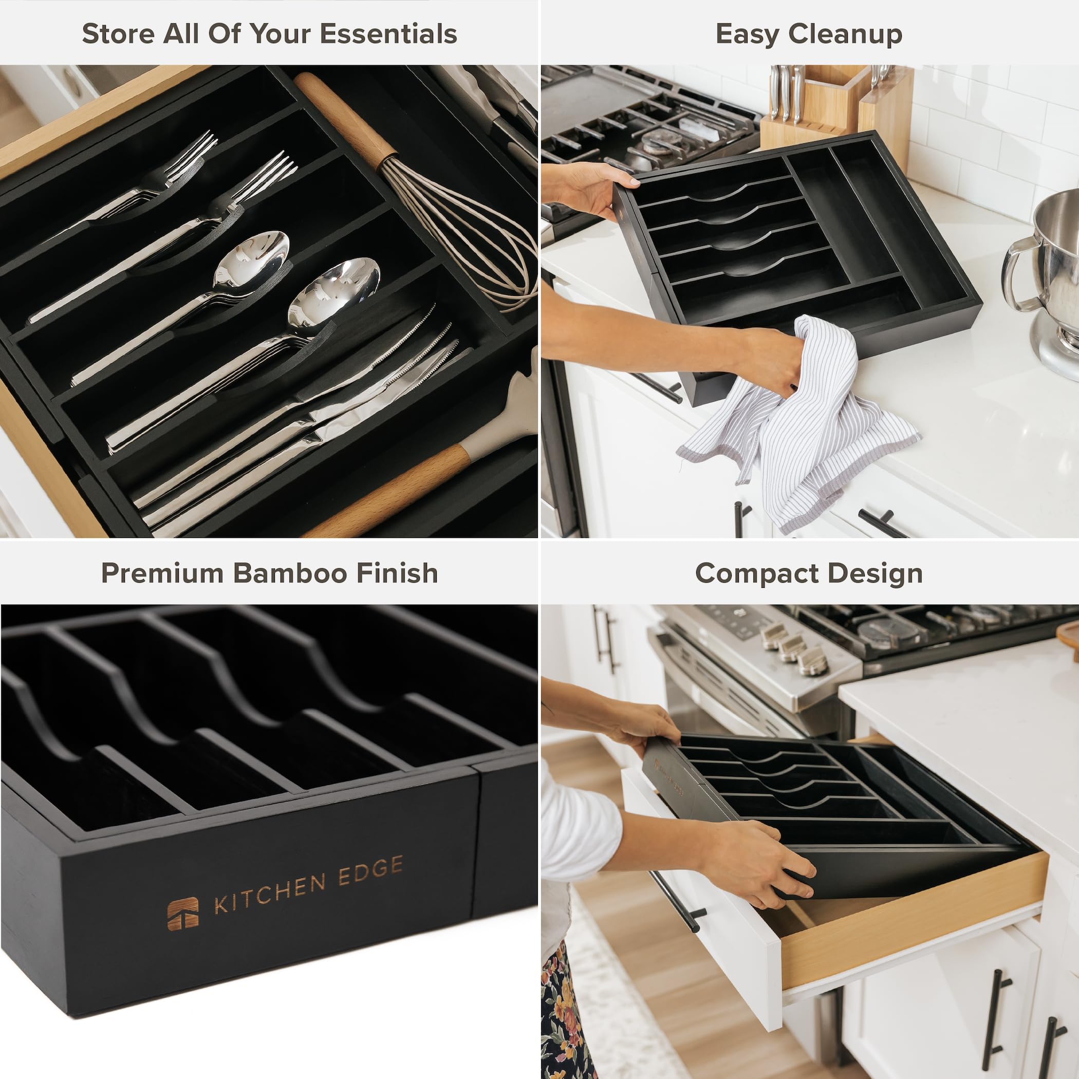 Kitchenedge Premium Silverware, Flatware And Utensil Organizer For Kitchen Drawers, Food-Safe Contract Grade, Expandable From 14