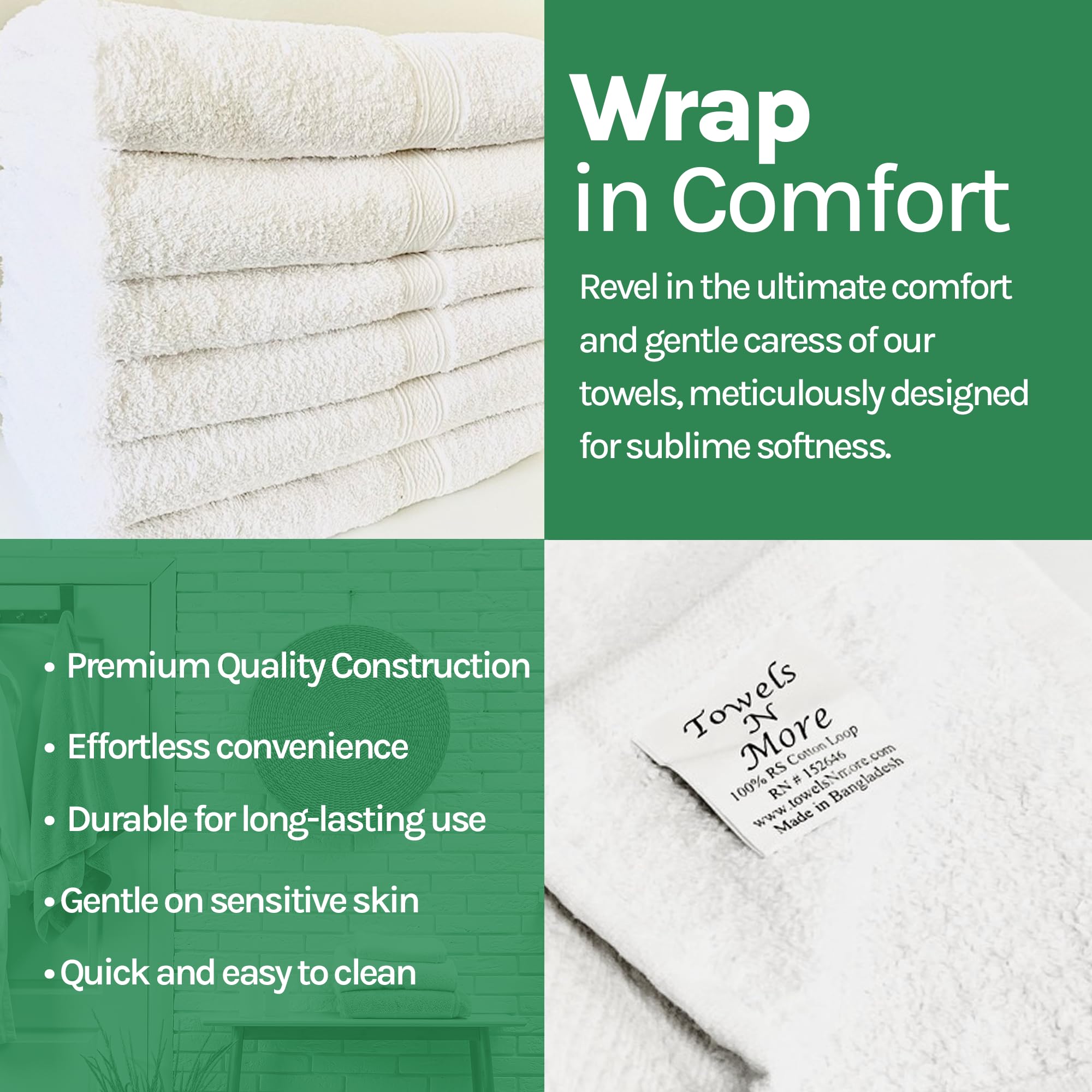 Towels N More 6 Pack 22''X44'' Small Light Weight Gym Towels Or Can Be Used As Quick Dry Bath Towel Or Salon Towel, 100% Ring Sp