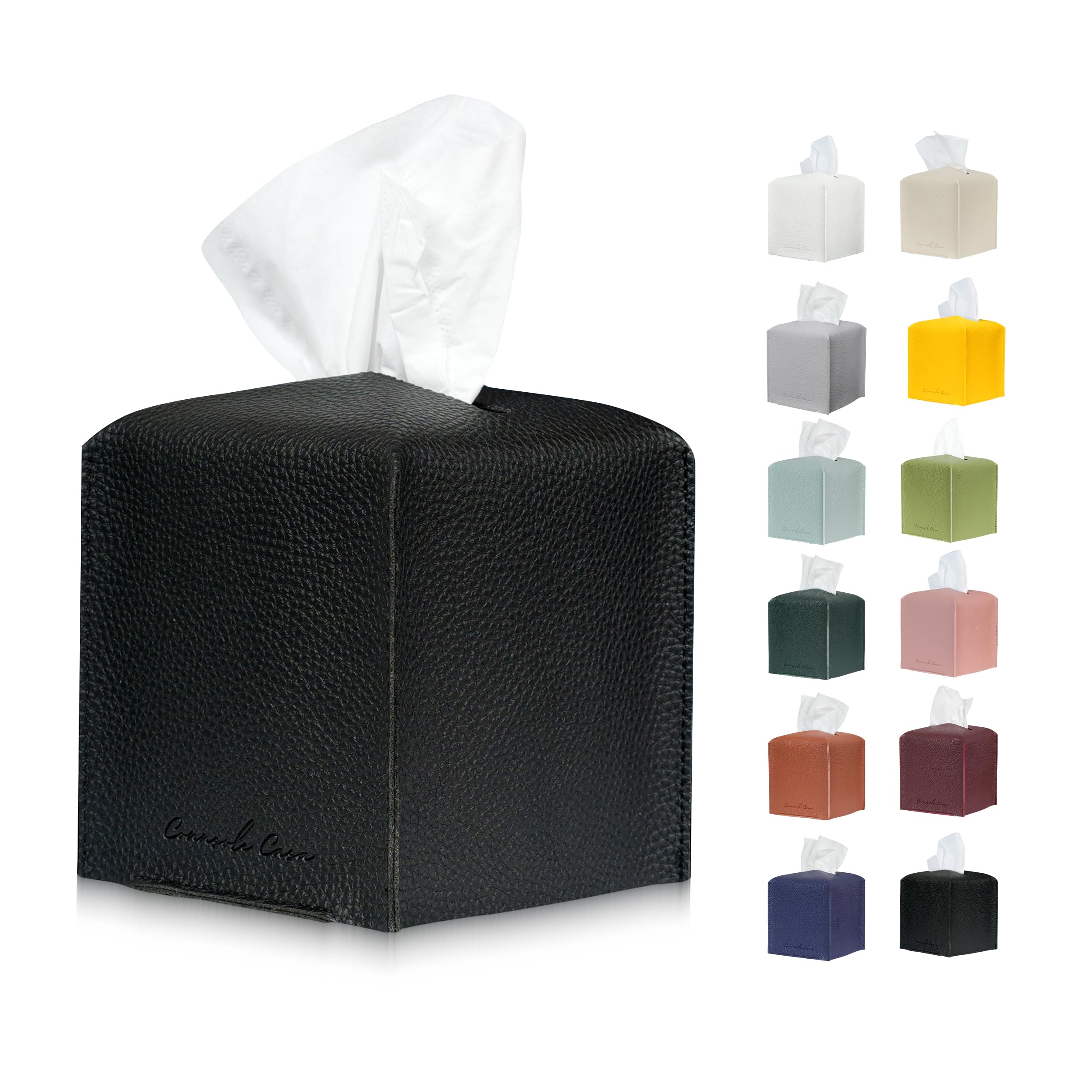 Connsole Casa Premium Pu Leather Tissue Box Holder - Elegant Hotel-Style Black Tissue Box Cover For Enhanced D  Cor Of Home, Off