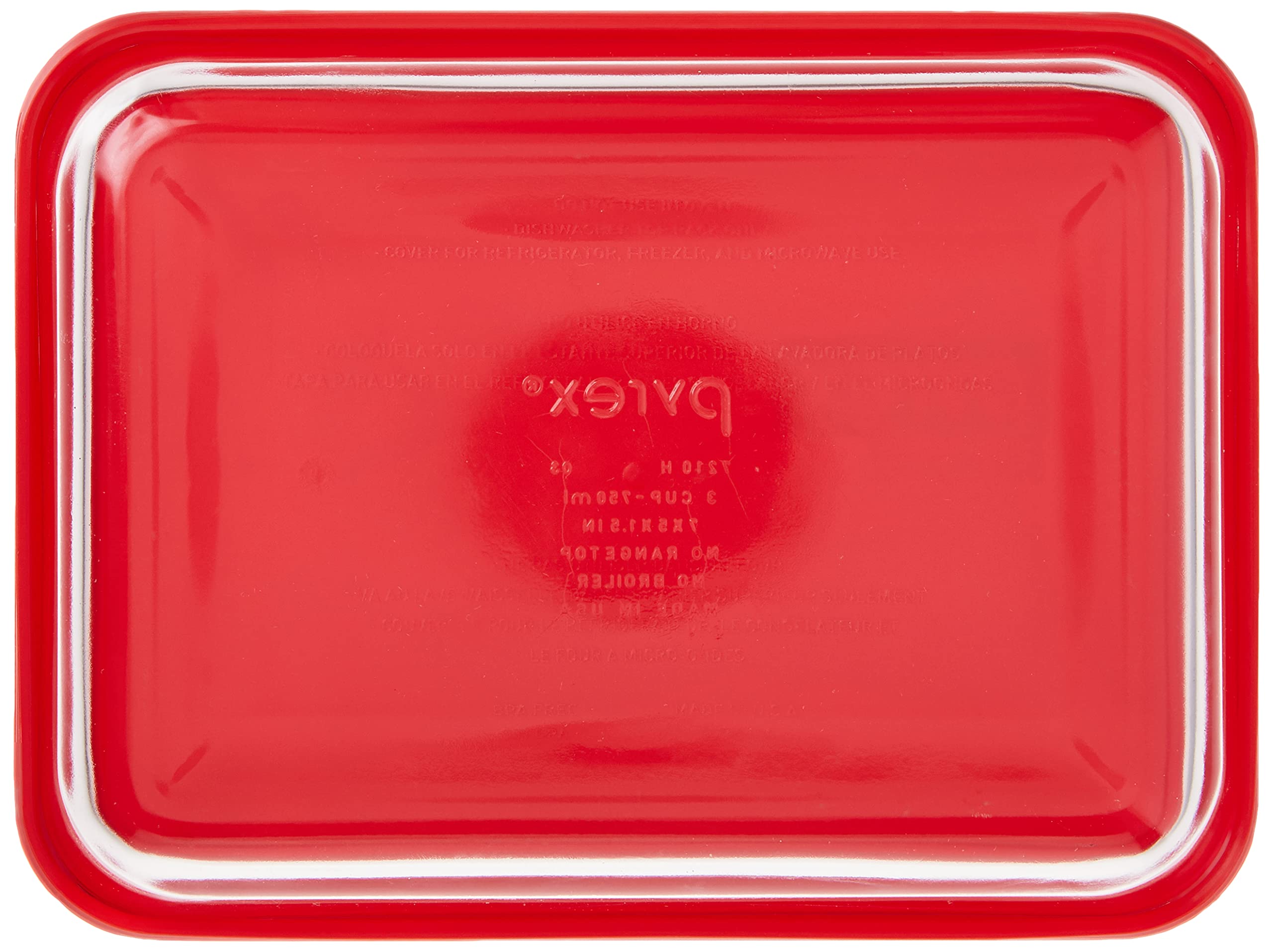 Pyrex 3-Cup Rectangular Glass Food Storage Container with Lid, BPA-Free, Red