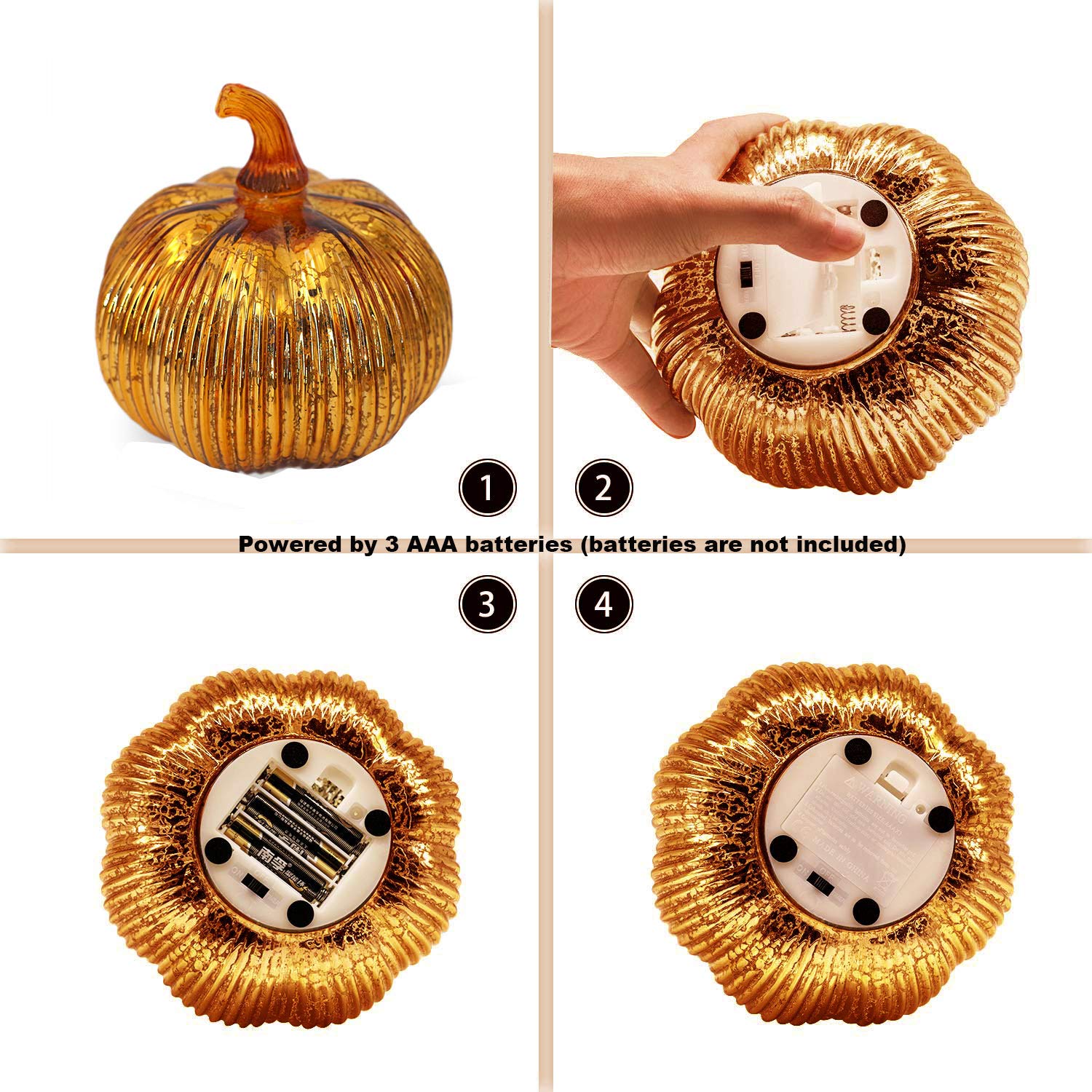 hvfun Mercury Glass Light up Pumpkin with Timer- Fall Decoration for Home-Lamps for Festive Decoration-Halloween Decorations (Go