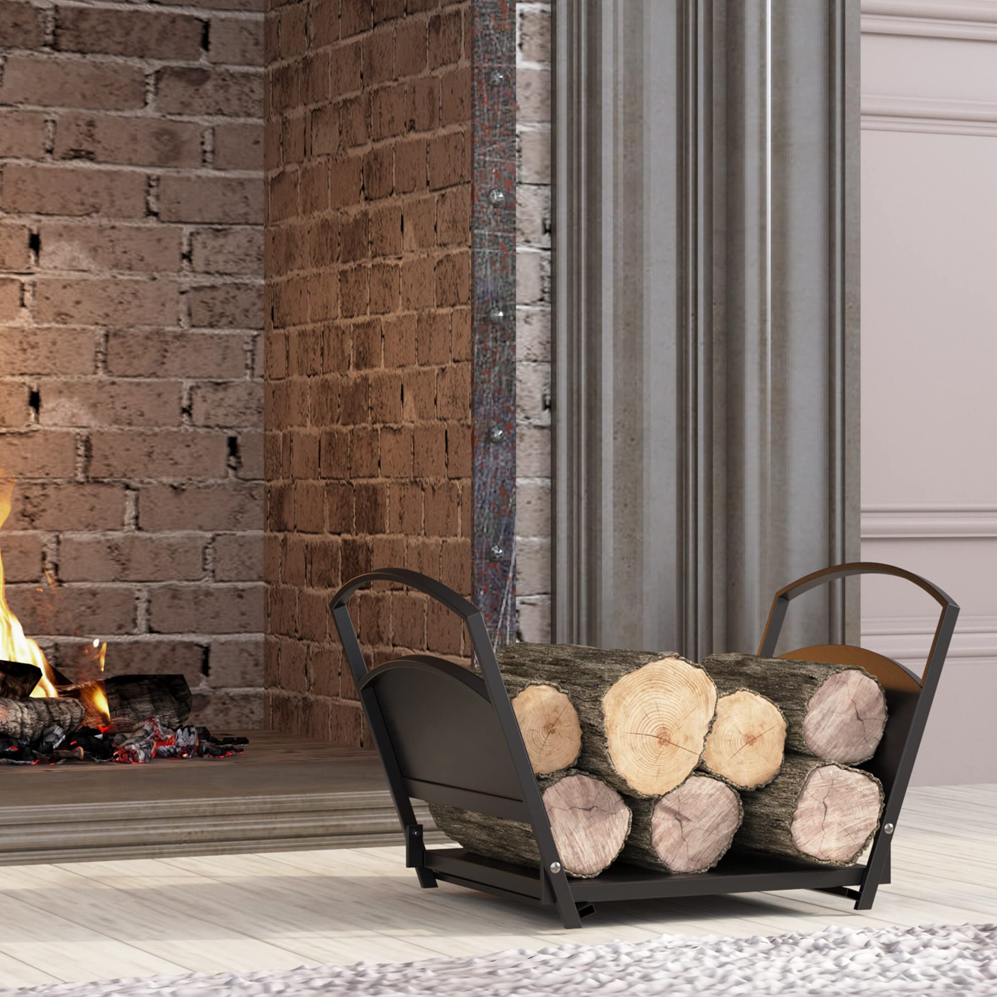 Fire Beauty Fireplace Log Holder Folding Firewood Rack,Stacking Rack,Storage Rack for Firewood, Indoor, Outdoor,Heavy Duty Steel