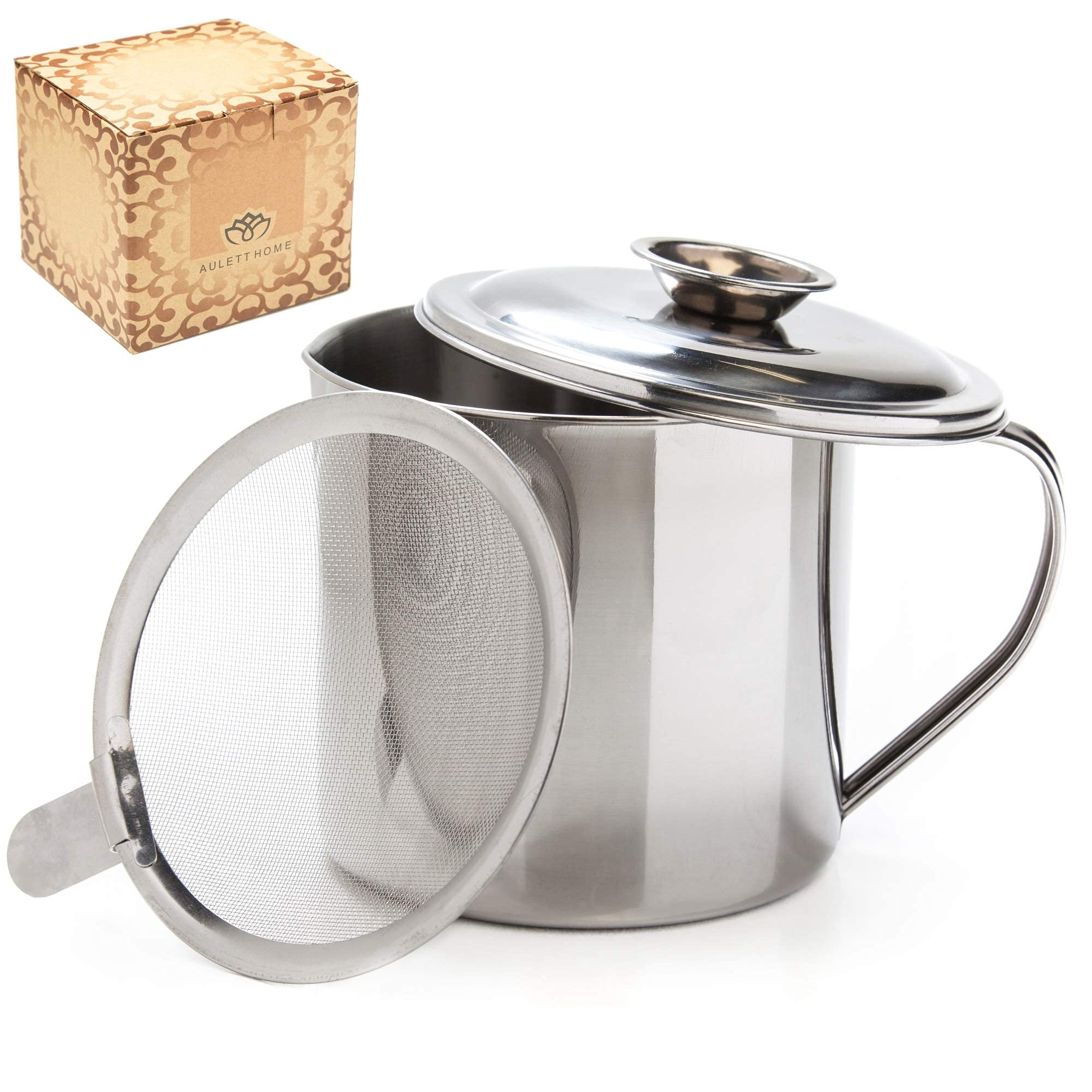Aulett Home Bacon Fat Container With Oil Strainer  Storing Fats, Cooking Oil, Drippings  Oil Separator for Cooking  1.25 Quar