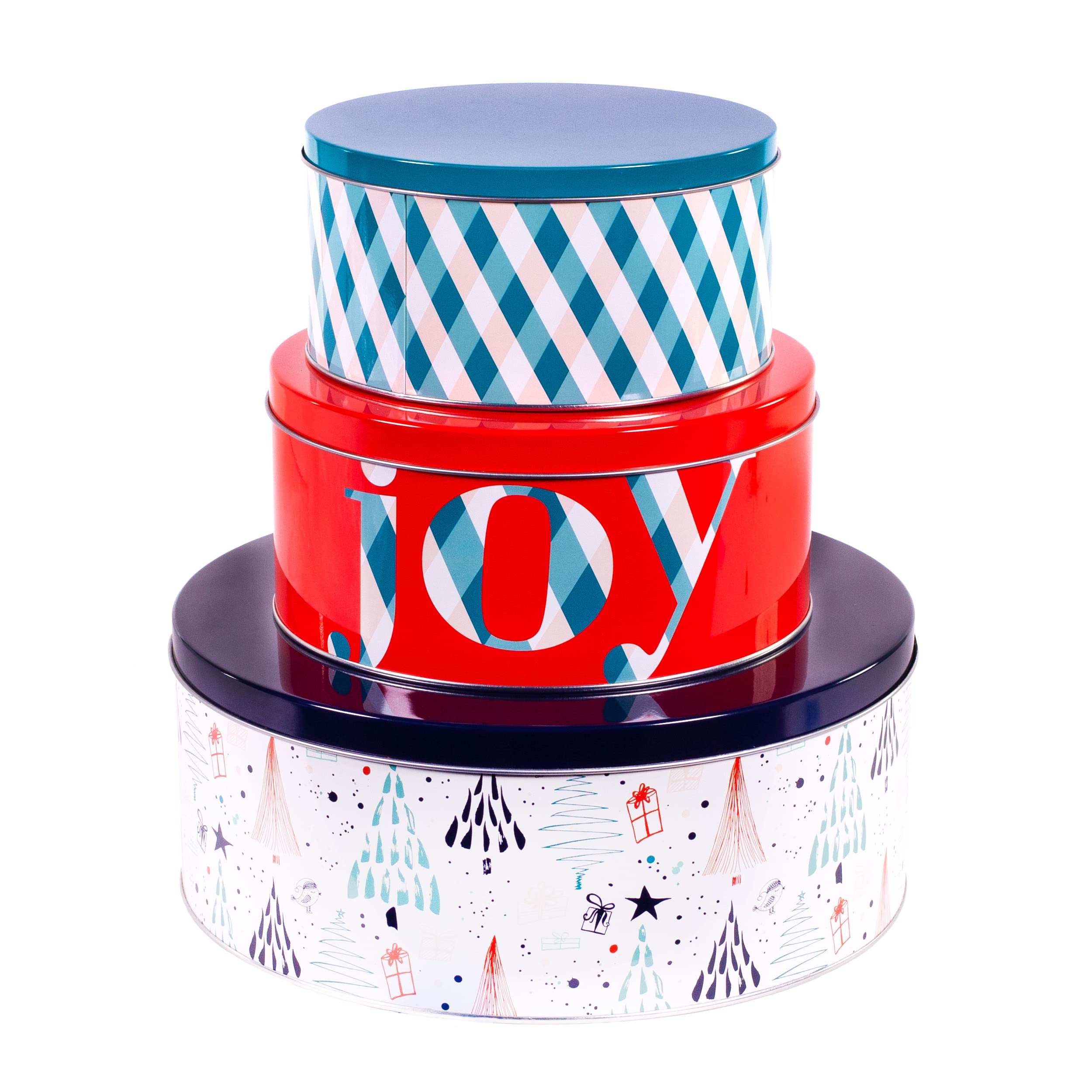 Steel Mill & Co Tin Containers With Lids, 3 Pack Christmas Cookie Tins, Festive Cookie Tins For Gift Giving & Holiday Treats, Ro