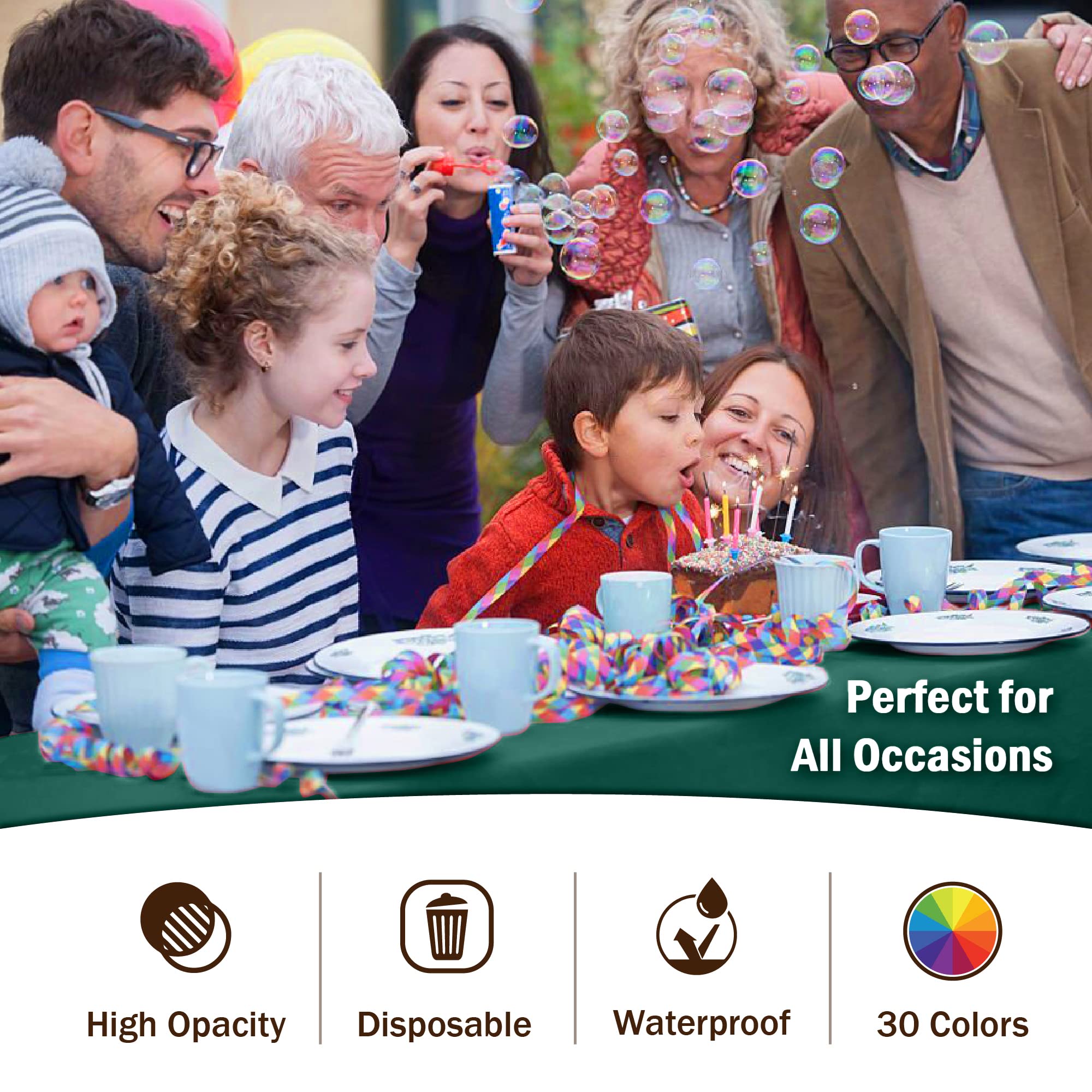 Exquisite 6-Pack Premium Plastic Tablecloth 54In. X 108In. Rectangle Plastic Table Cover - Dark Green