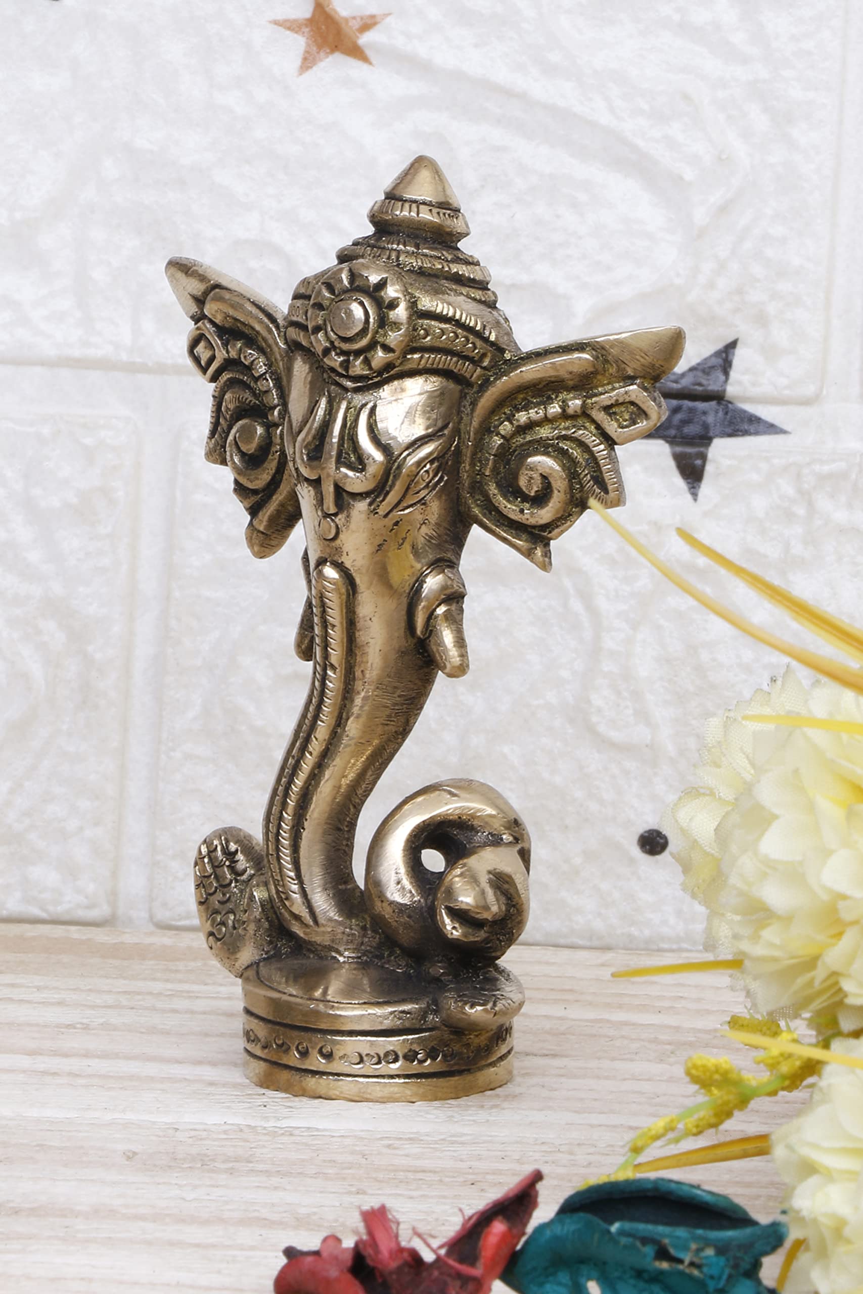 Artvarko Brass Trunk Ganesha Big Ear Ganesh Idol For Home Decor Office Desk Diwali Gift Pooja House Entrance Good Luck 12 Cm.