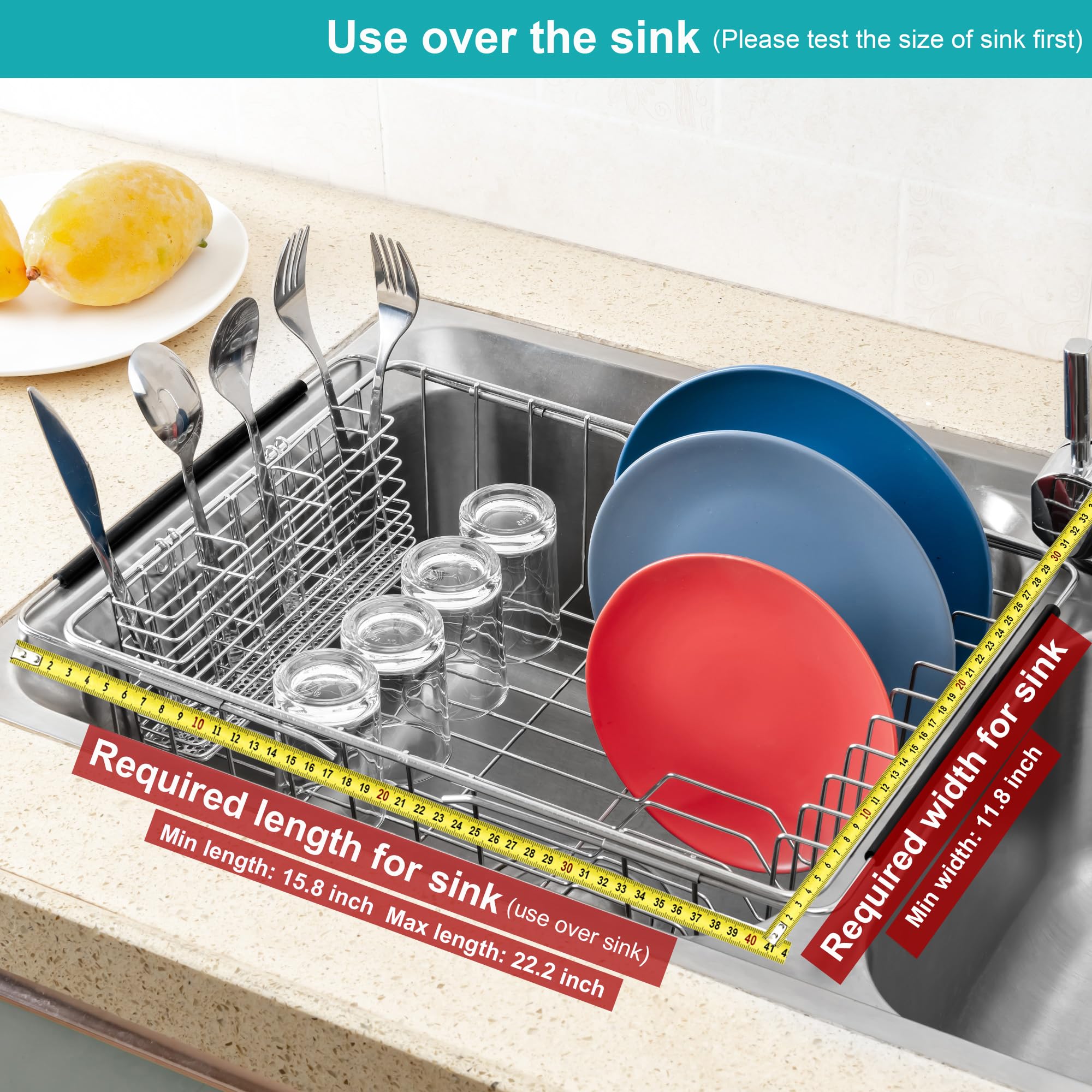 Ipegtop Expandable Multifunctional Dish Drying Rack, Rustproof Stainless Over Sink Dish Drainer Rack Basket Shelf, Dish Drainer