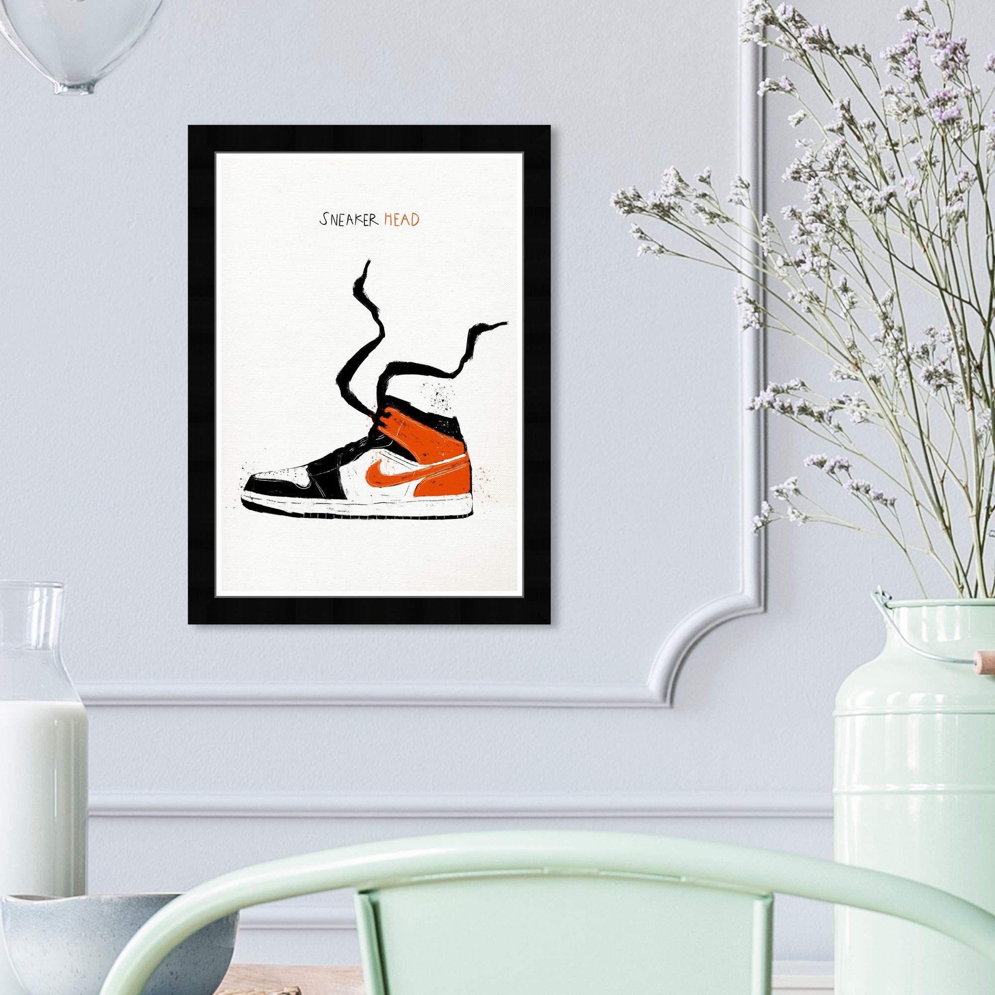 Wynwood Studio Basketball Sneakers Wall Art Street Style Home D  Cor Framed Poster Print Painting 'Sneaker Head Drawing' In Blac