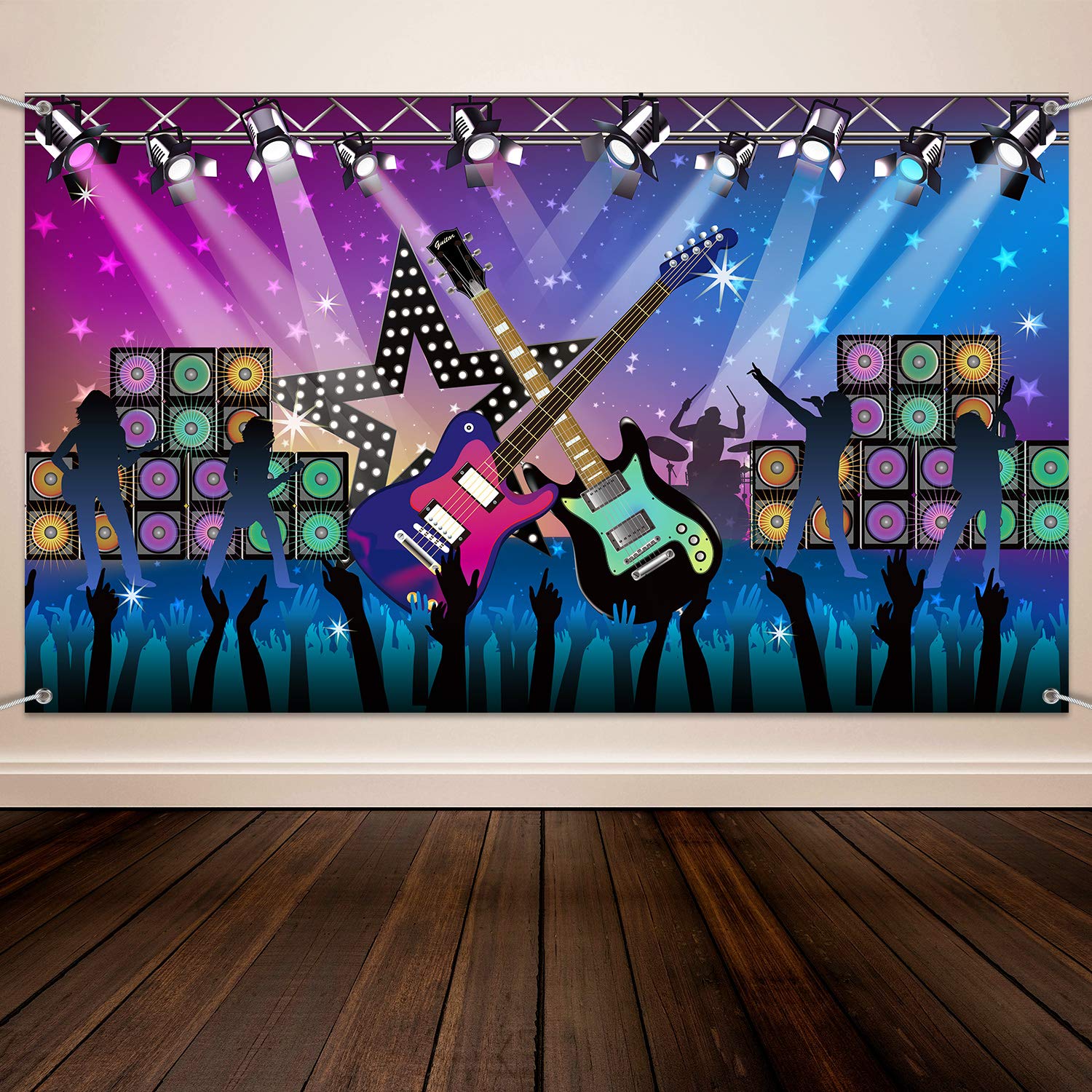 Blulu Karaoke Party Decorations Rock and Roll Backdrop Banner Tapestry Band Rock Star Banner for Music Party Photography Studio 