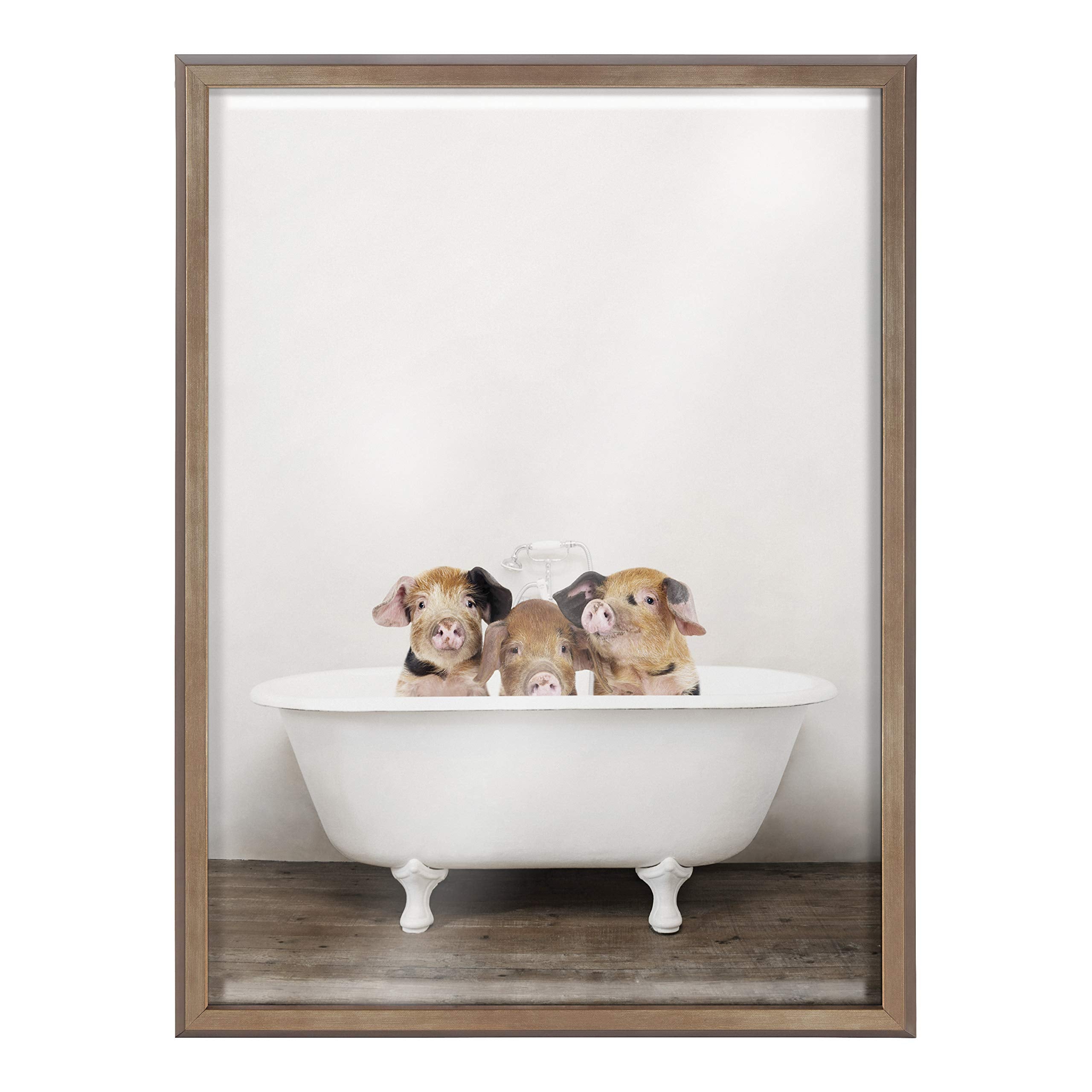 Kate And Laurel Blake Three Little Pigs In Vintage Bathtub Framed Printed Glass Wall Art By Amy Peterson Art Studio, 18X24 Gold,