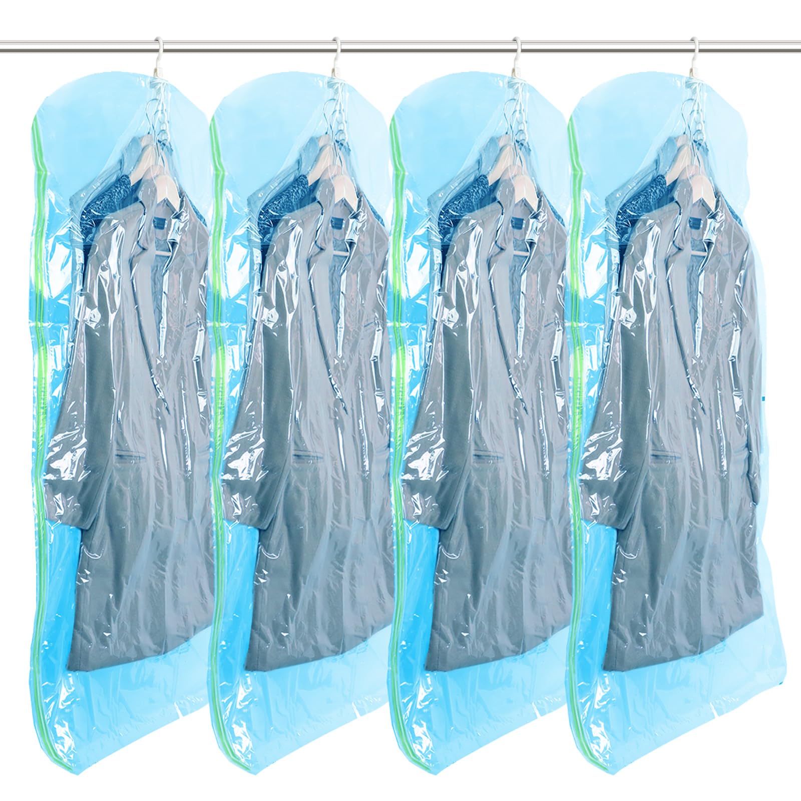 TAILI Hanging Vacuum Storage Bags Space Saver Bags for Clothes  4 Long Vacuum Seal Bag for Suits  Coats or Jackets  Closet Organizer and Storage  Blue