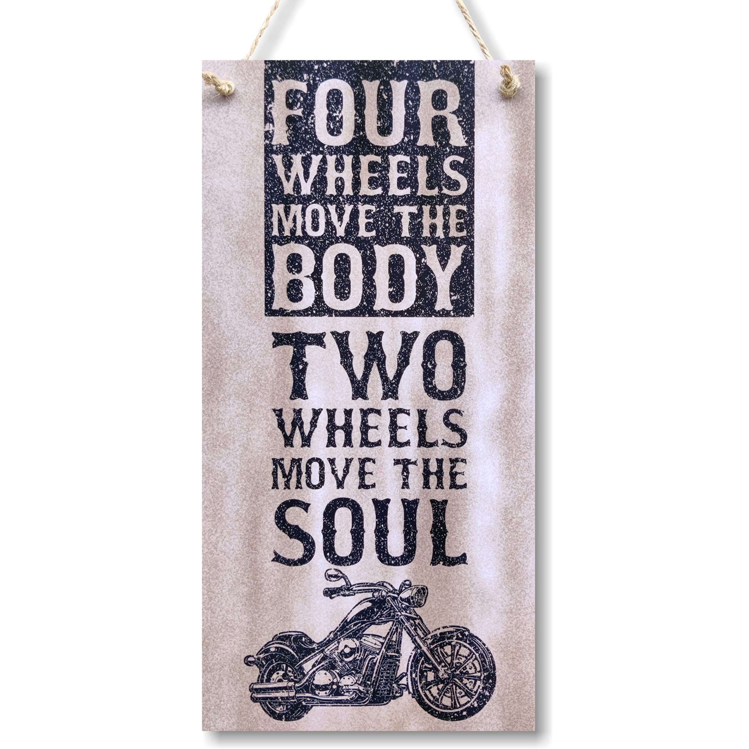 CARISPIBET Four wheels move the body two wheels move the soul Motorcycle signs Motorbike wall art gifts for riders home signs ga
