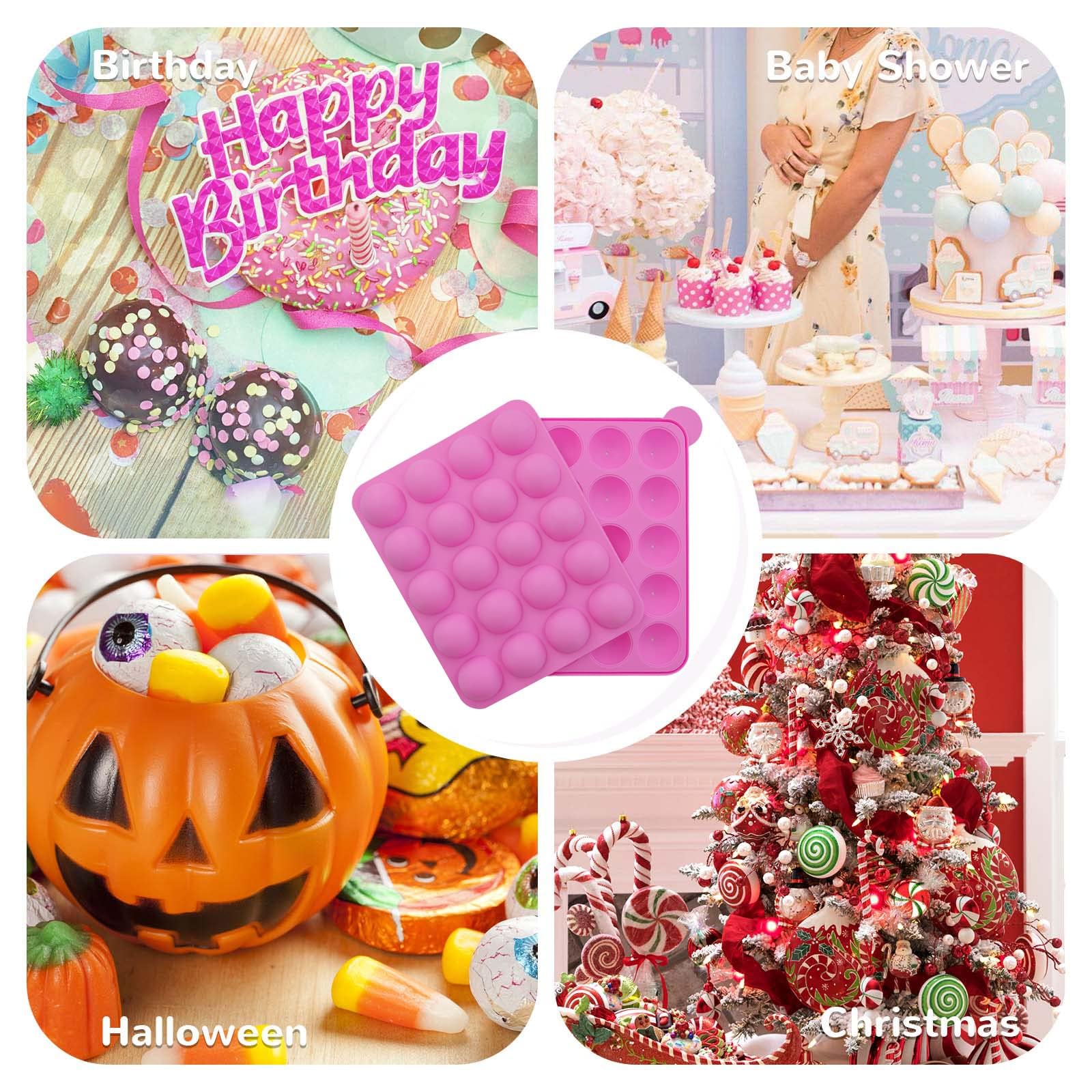 Silicone Cake Pop Mold + 120 Sticks, Easter Bpa Free Baking Mold For Candy Chocolate Lollipop Dessert Cupcake Cooker - Pink