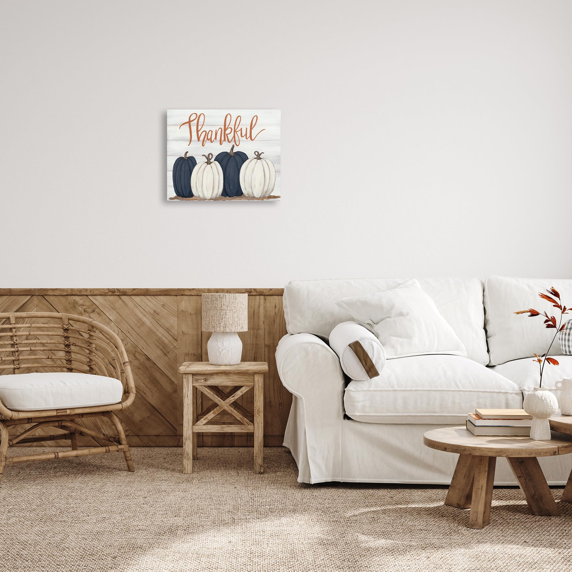 Stupell Industries Autumn Farm Pumpkin Harvest with Thankful Phrase Canvas Wall Art Design by Sarah Baker