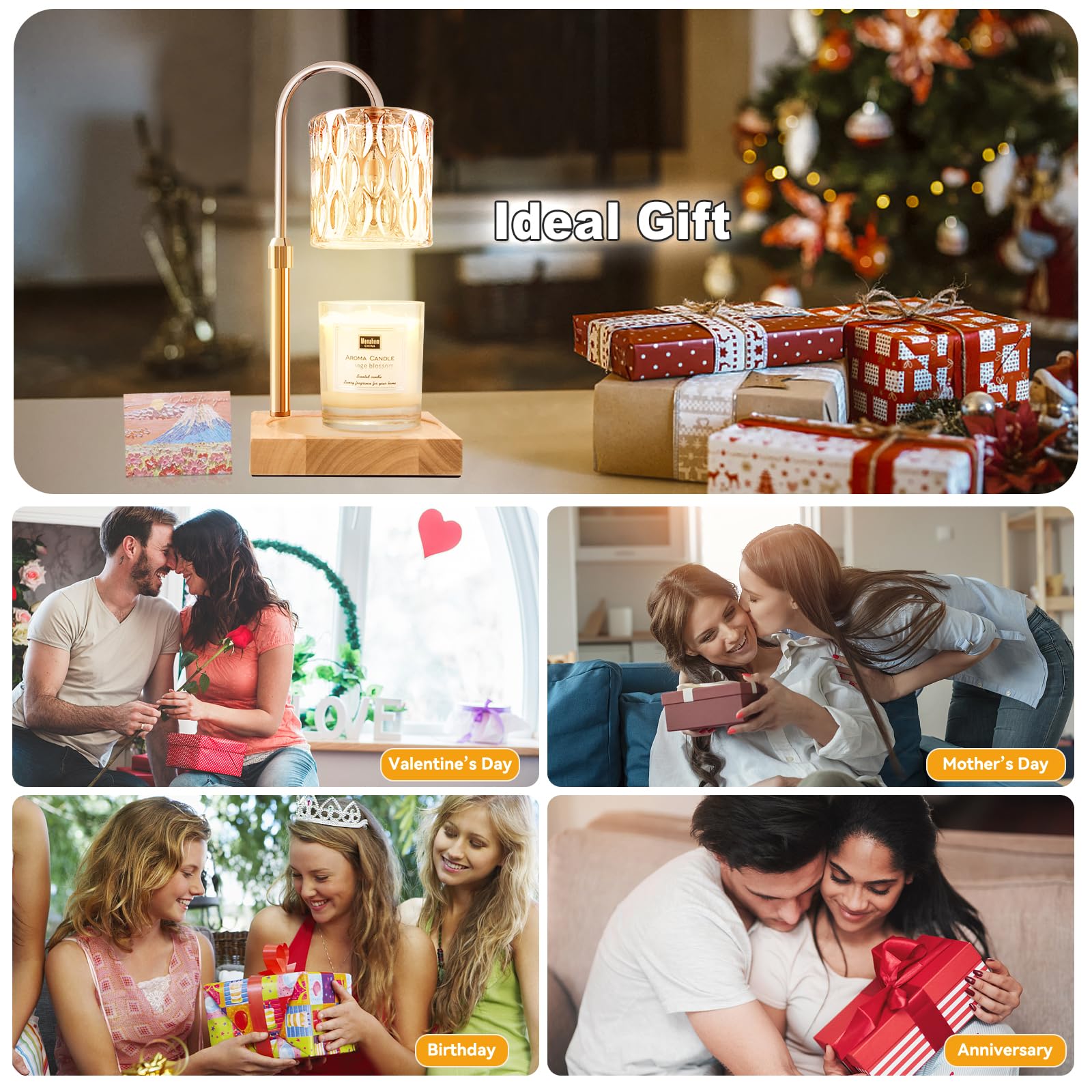 TOACSUCP Candle Warmer Lamp, Adjustable Height Dimmable Candle Warmer with Timer, Compatible with Large Jar Candles, Candle Lamp