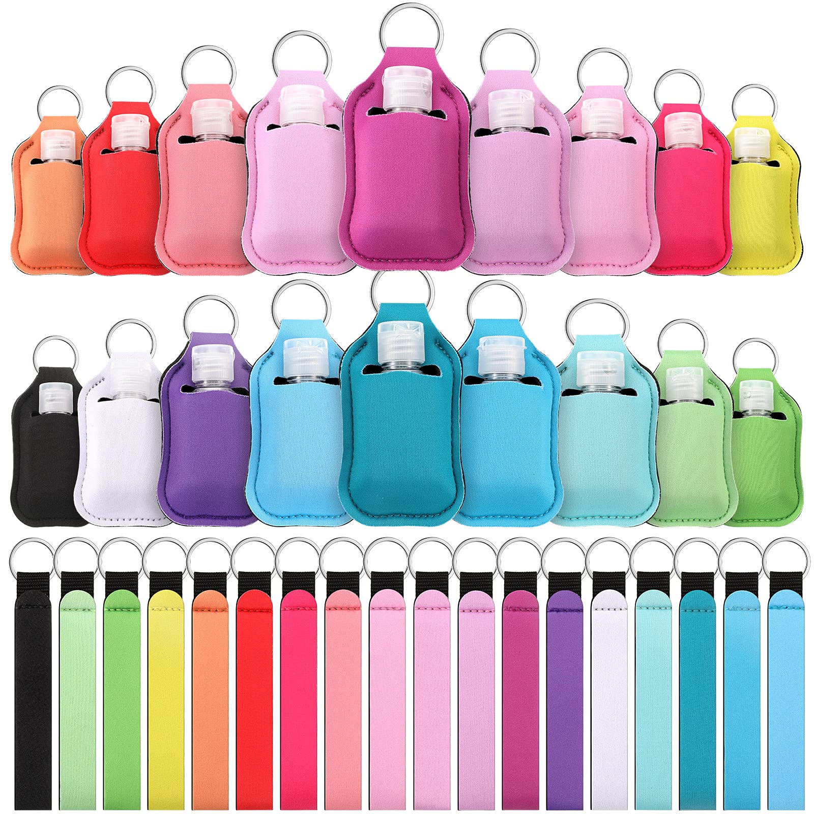 Patelai 54 Pcs Empty Travel Bottles With Keychain Holder Set 1 Oz Travel Bottle Container Bottle Holders Wristlet Keychain