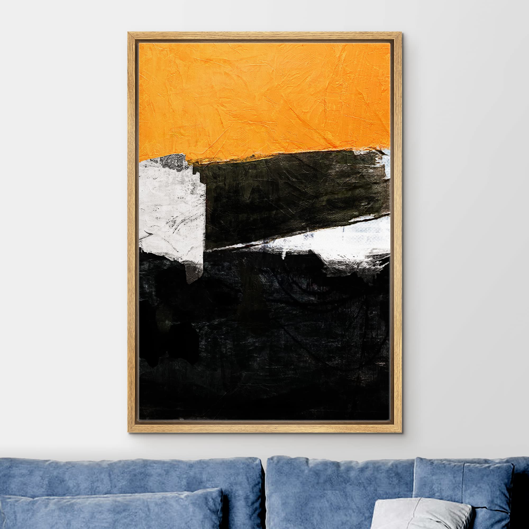 Ashbrook Framed Canvas Print Wall Art Orange Black White Paint Stroke Collage Abstract Shapes Illustrations Modern Art Contempor
