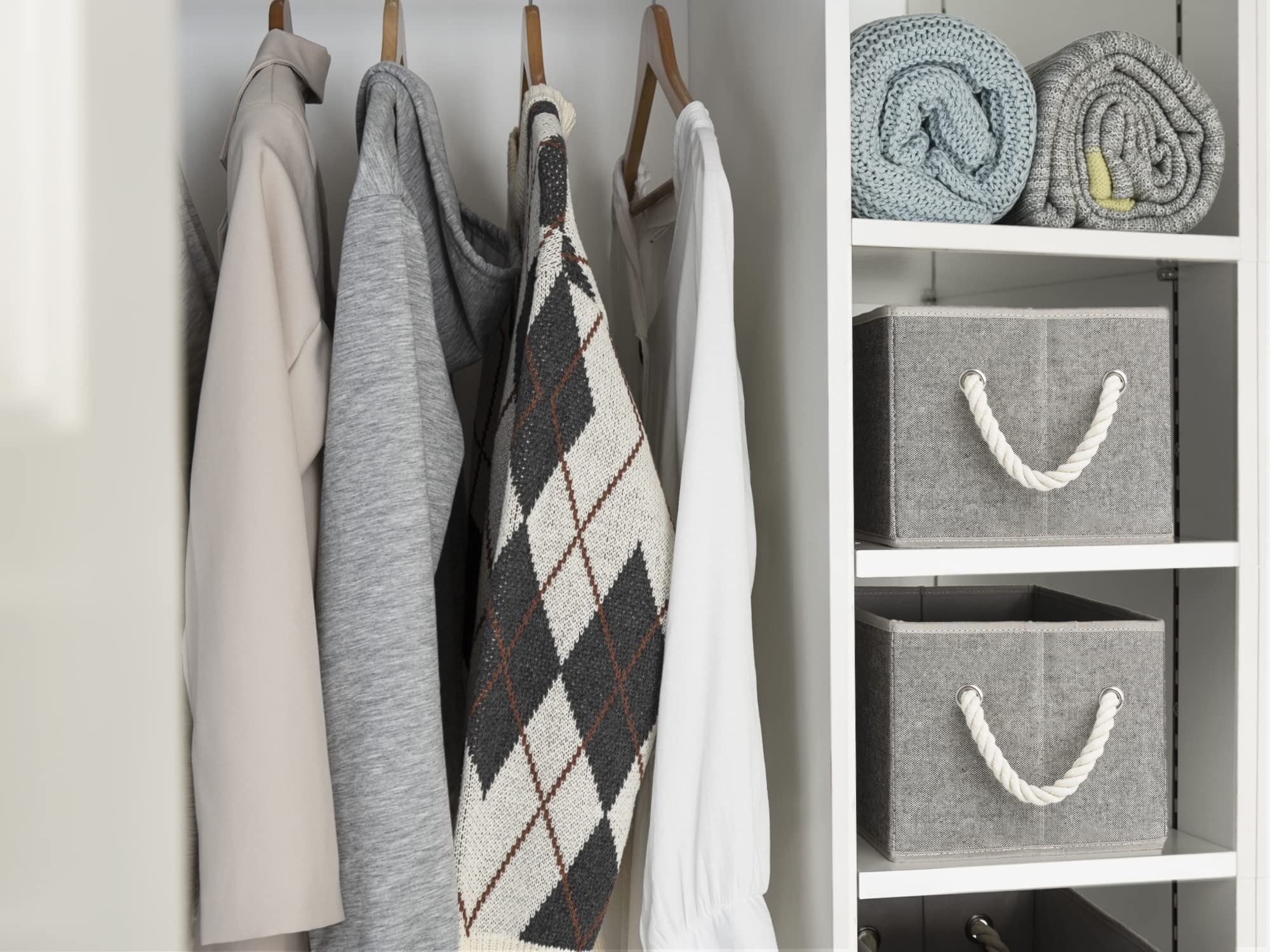 Storageworks Storage Baskets For Shelves, Rectangular Closet Organizers With Handles, Foldable Closet Storage Baskets For Utilit