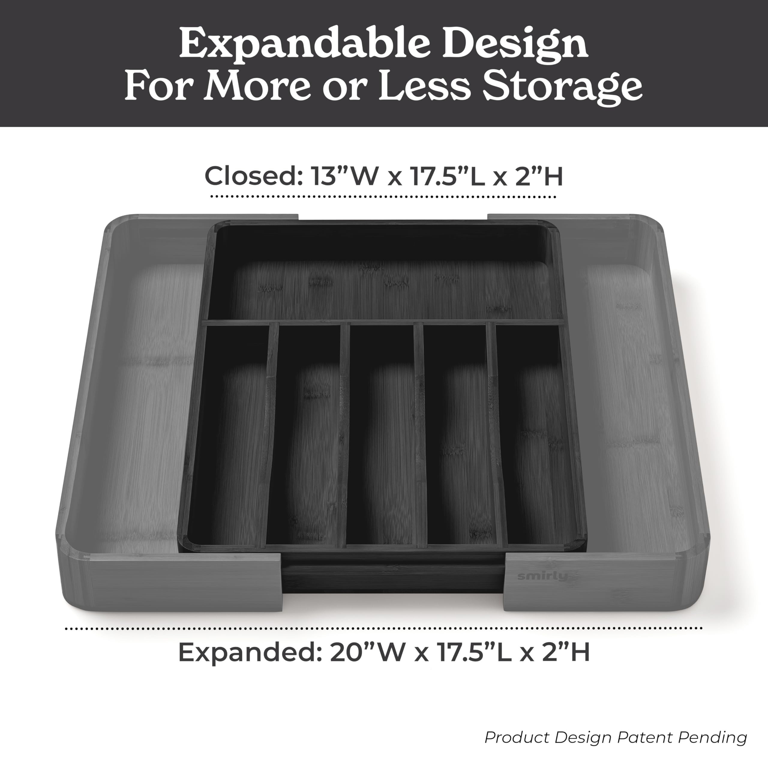 SMIRLY Bamboo Silverware Drawer Organizer - Adjustable Utensil Holder, 8 Slot, Black T9-BC2G-8CRBK