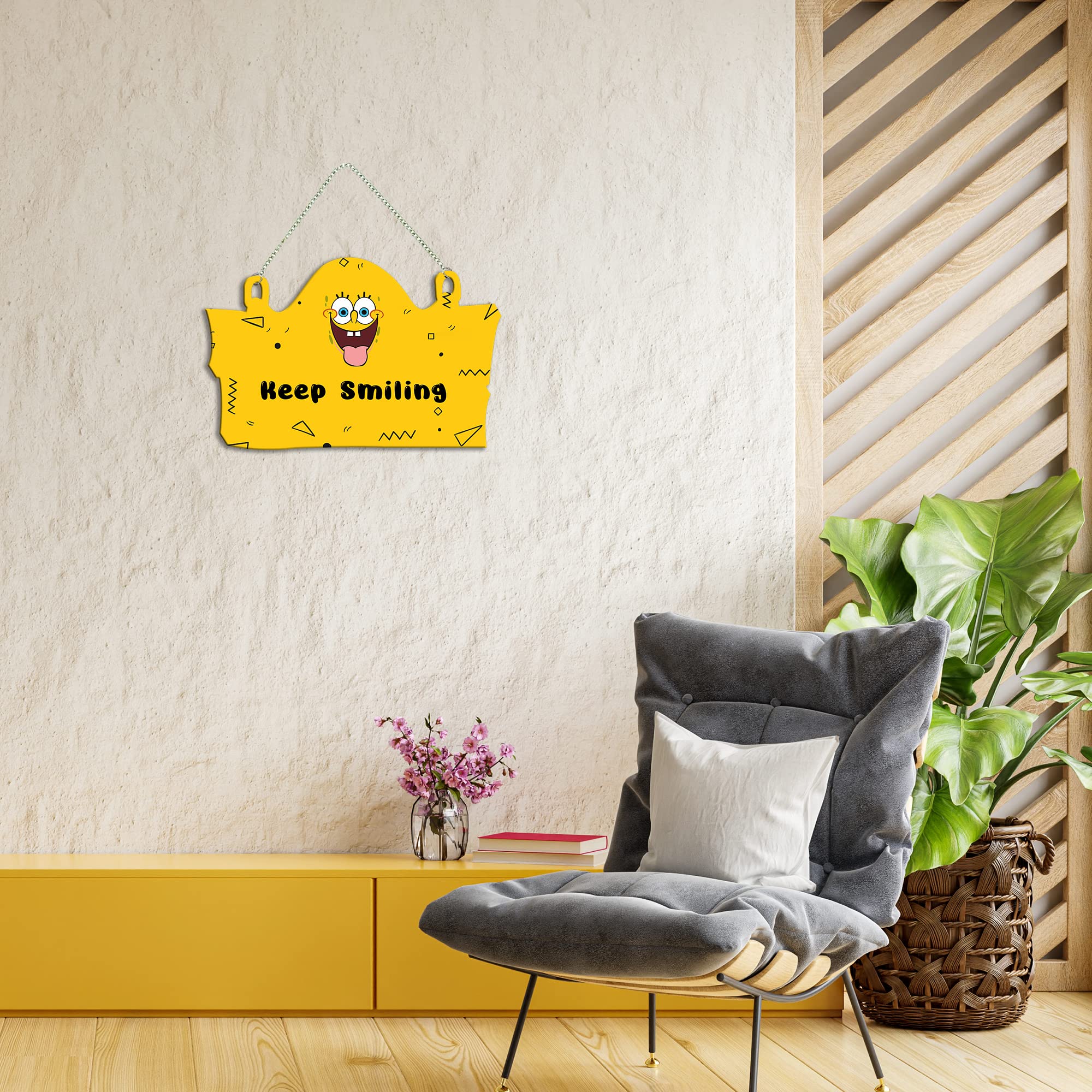 Artvibes Keep Smiling Quote Wooden Wall Hanger for Home | Office | Bedroom | Gifts | Wall Art for Living Room Wall | Decoration