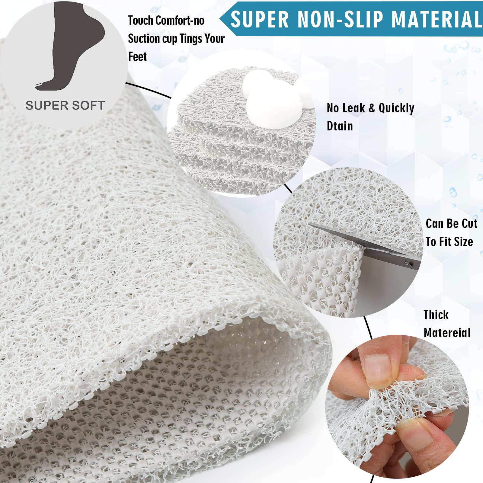 Extra Large Shower Mats Non Slip, 23.6  47.2 Inch, Bath Mat For Shower, Loofah Mats For Shower And Bathroom, Quick Drying, White