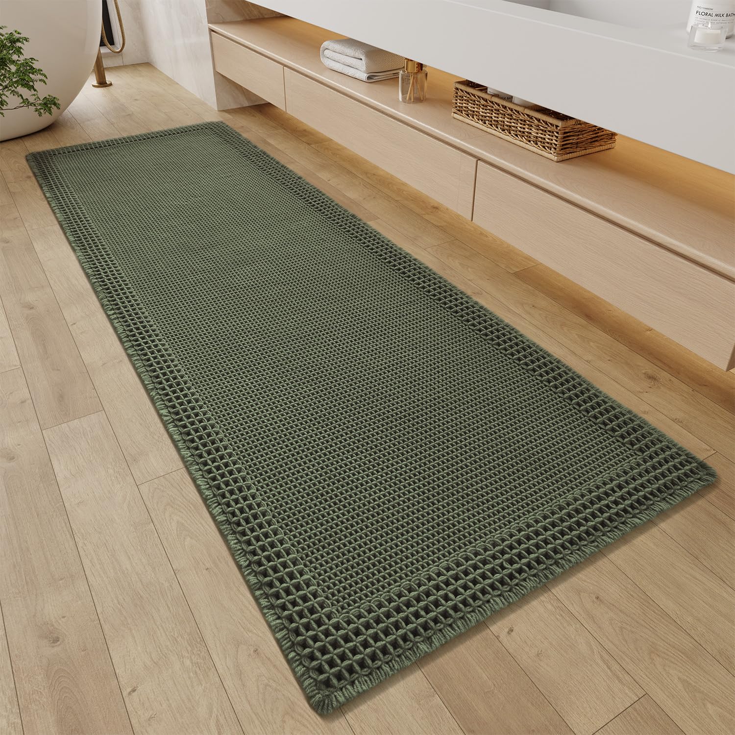 RESARE Christmas Waffle Bathroom Runner Rugs, Super Absorbent Bath Mat Non Slip Washable Quick Dry, Upgraded Ultra Soft Boho Bat